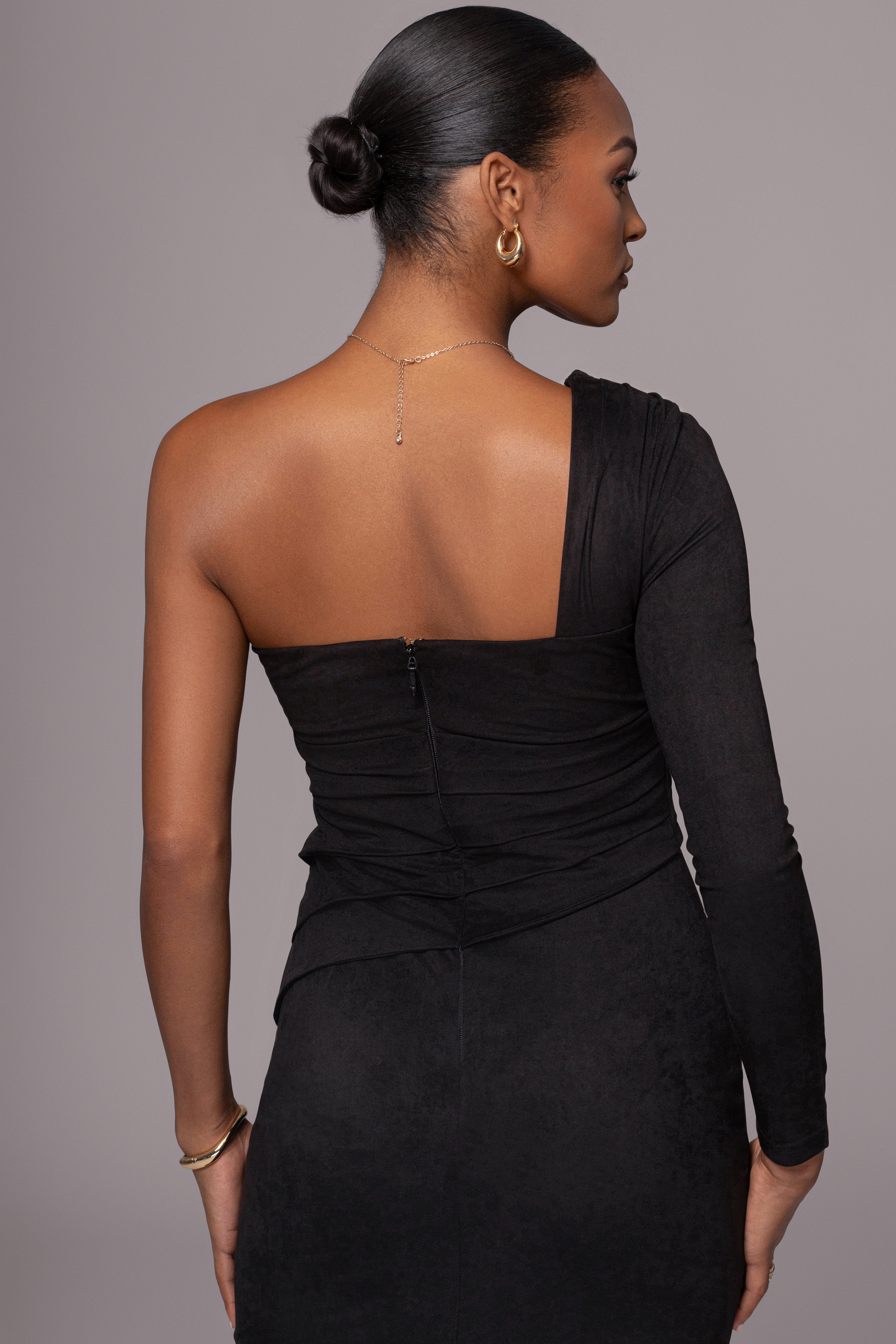 Black Dayanna Suede Midi Dress - JLUXLABEL