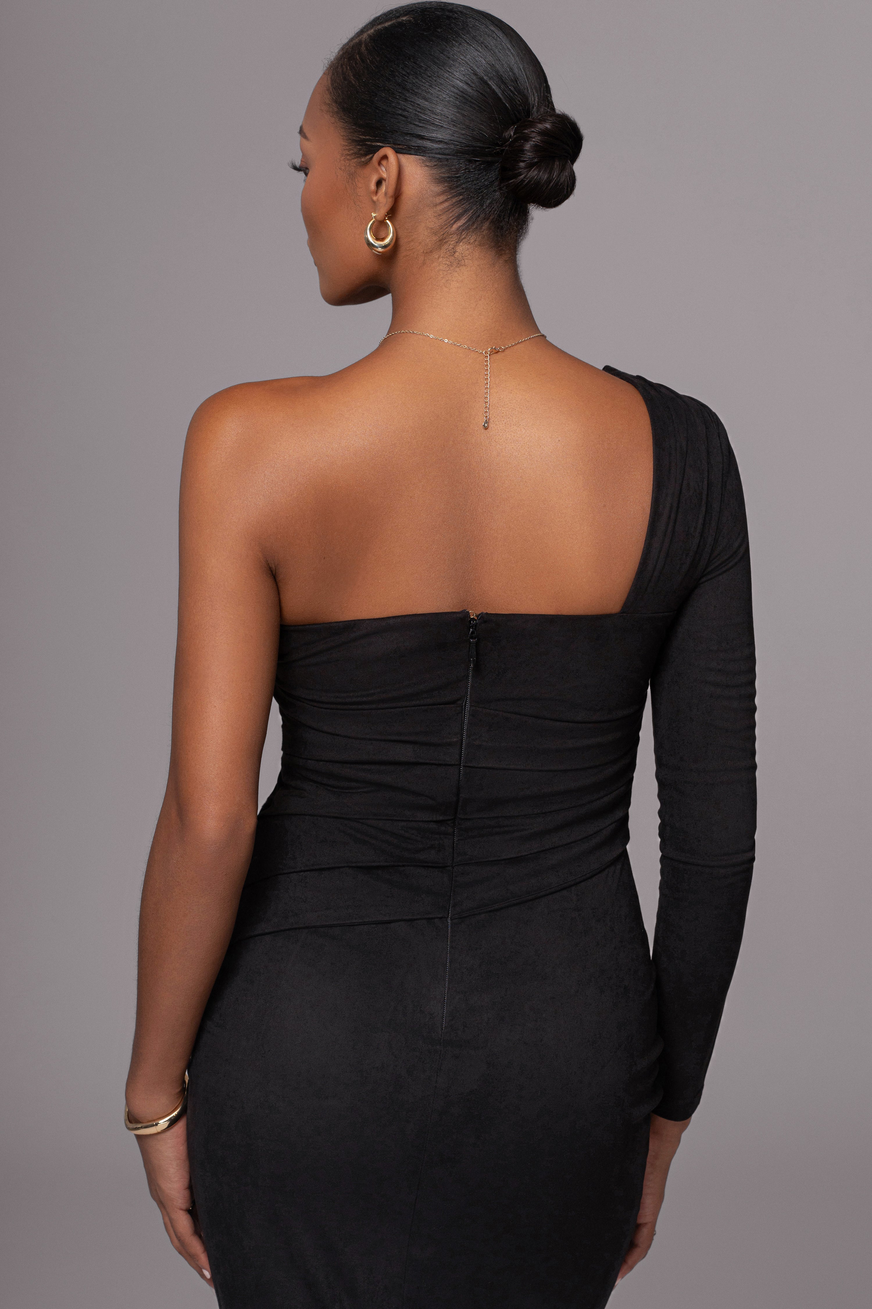 Black Dayanna Suede Midi Dress - JLUXLABEL