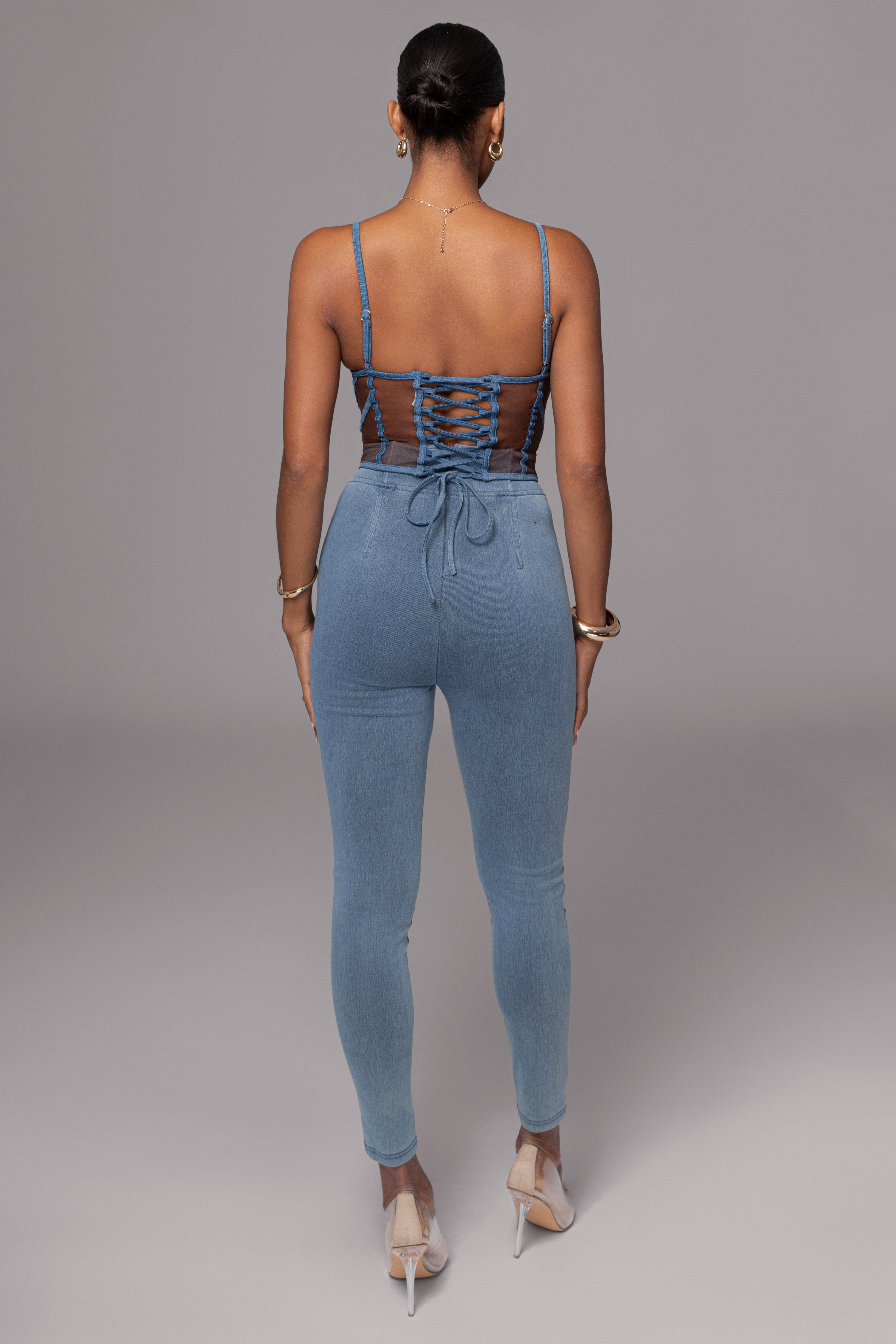 Dark Denim Illusion Mesh Bustier - JLUXLABEL