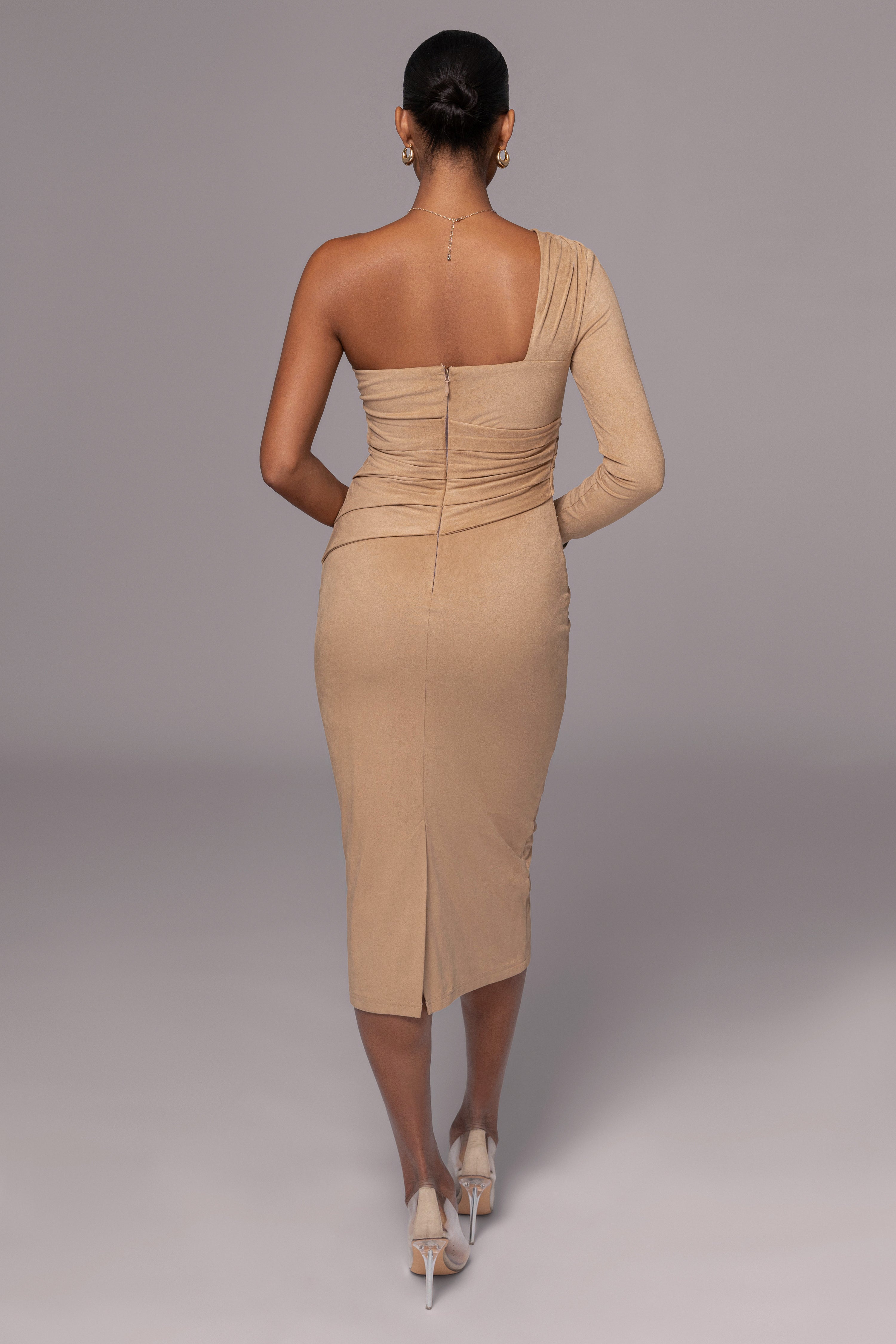 Beige Dayanna Suede Midi Dress - JLUXLABEL