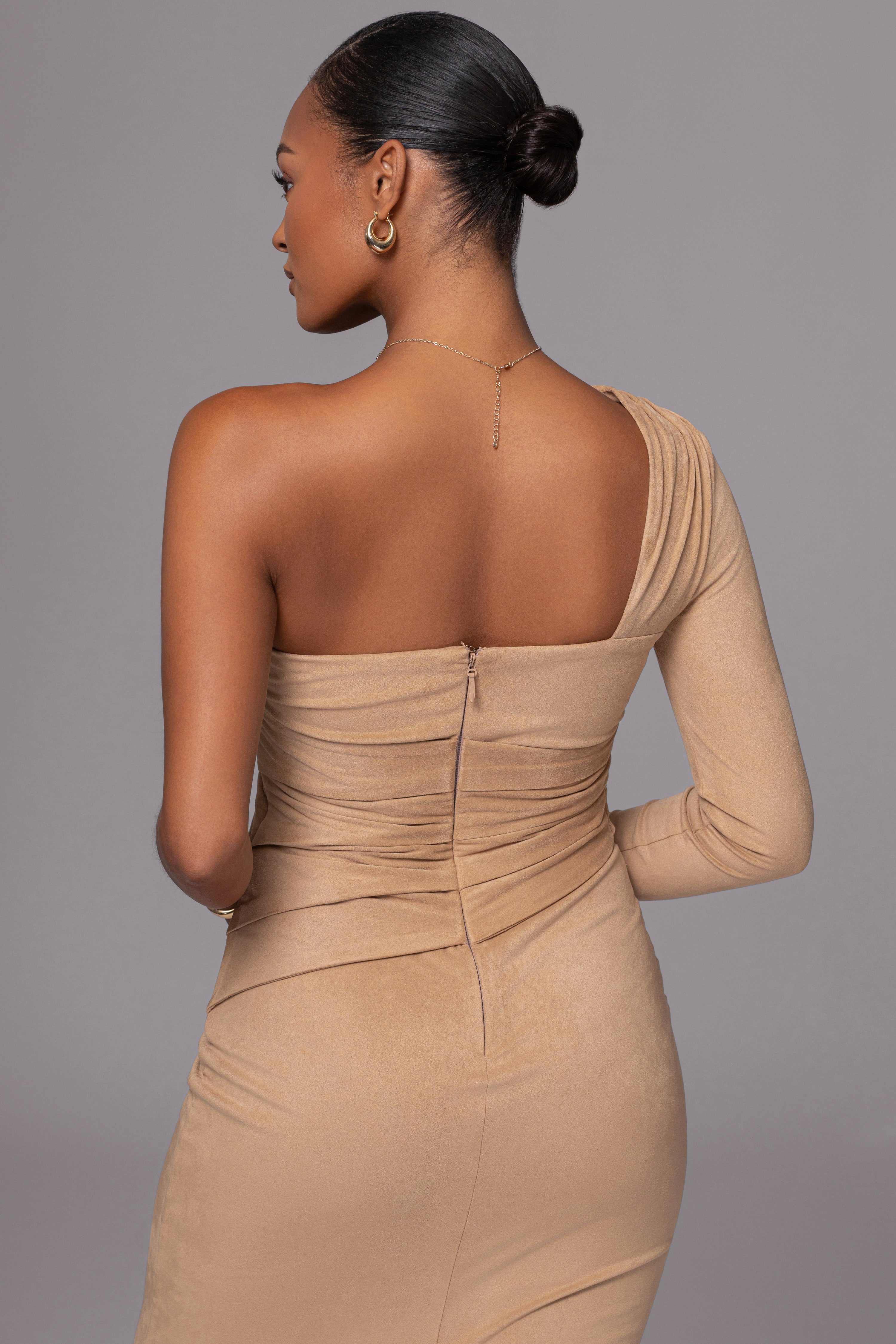 Beige Dayanna Suede Midi Dress - JLUXLABEL