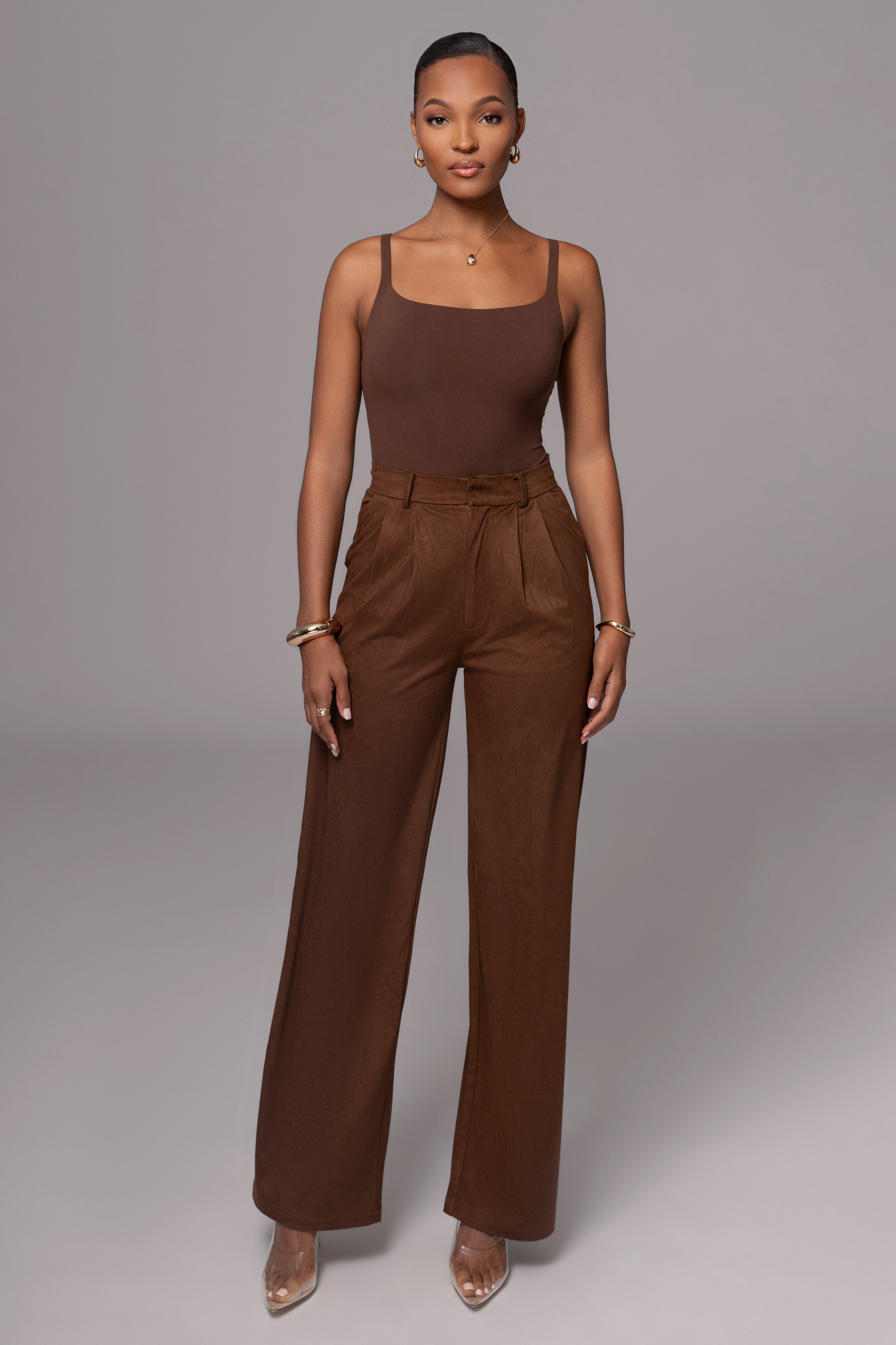 Chocolate Classic High Rise Trousers - JLUXLABEL
