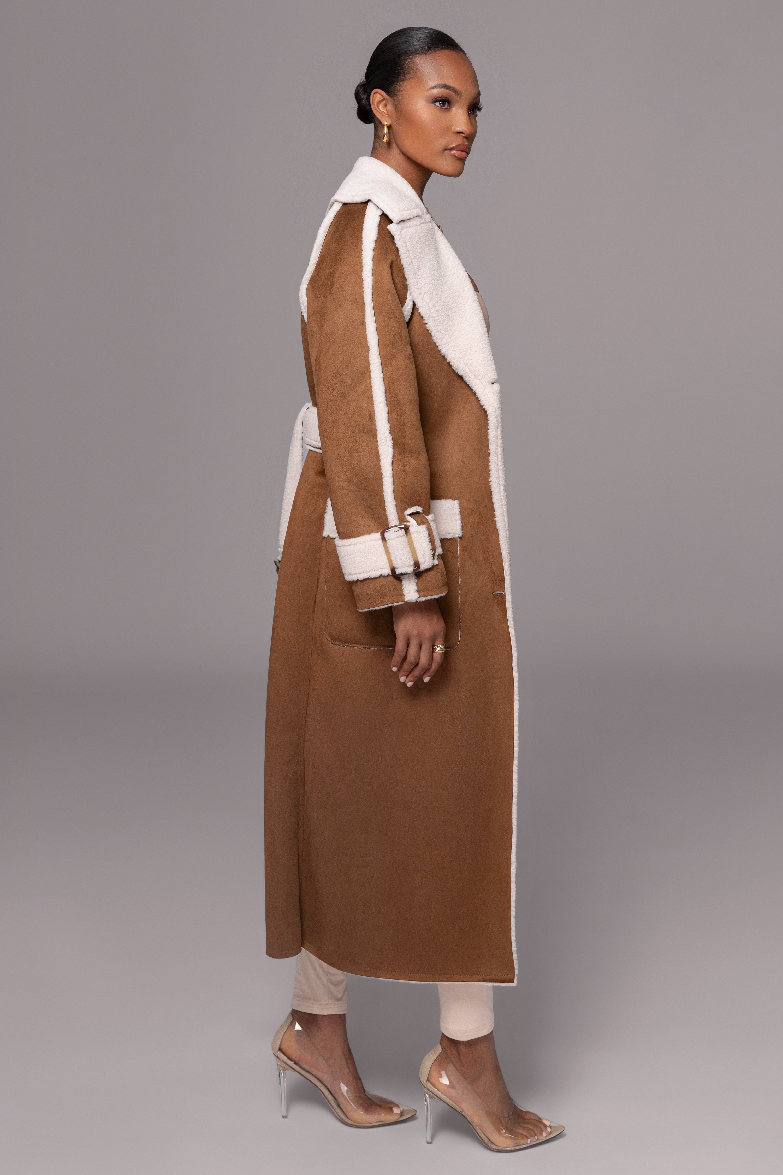 Tan Suede And Sherpa Reversible Coat - JLUXLABEL