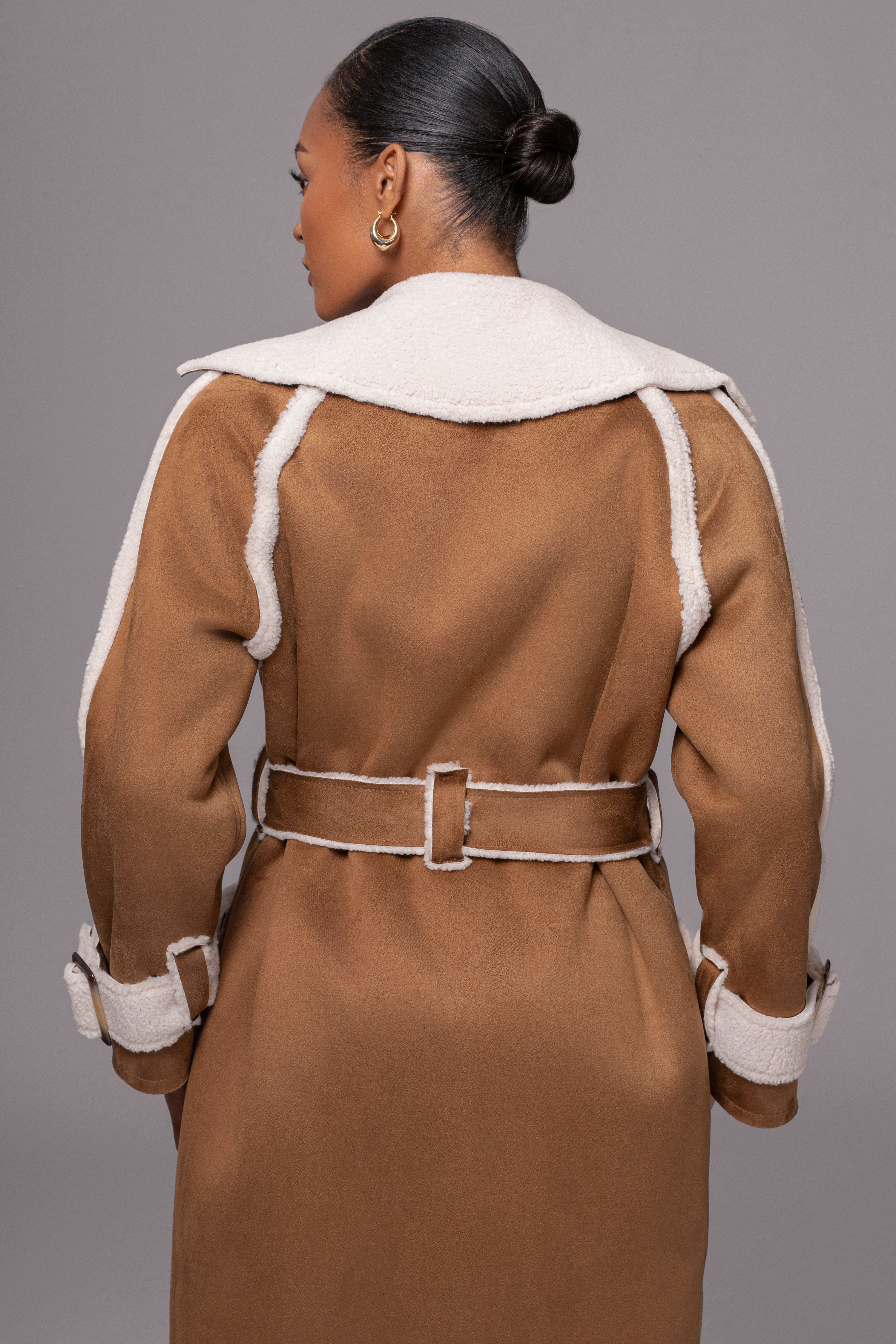 Tan Suede And Sherpa Reversible Coat - JLUXLABEL