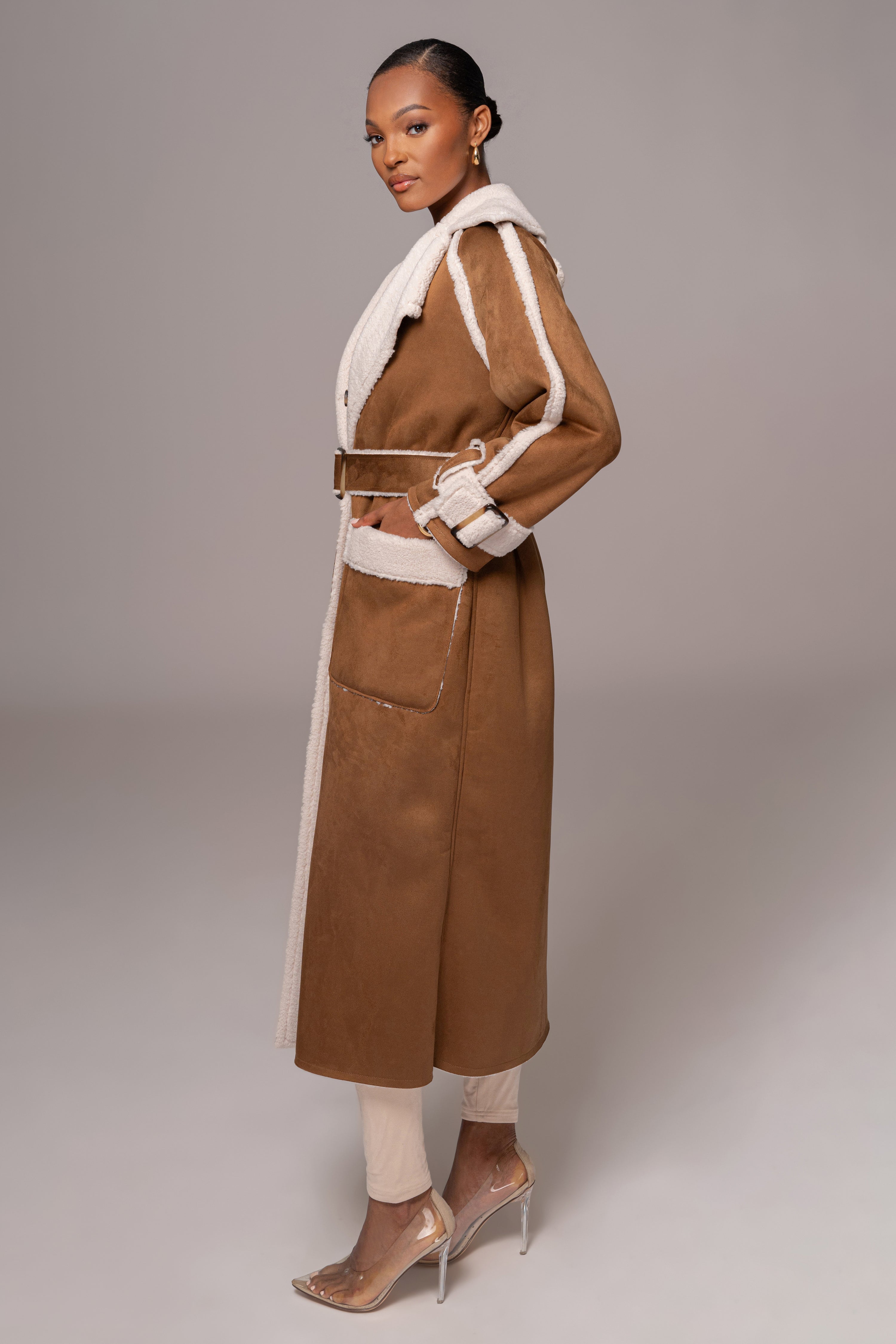 Tan Suede And Sherpa Reversible Coat - JLUXLABEL