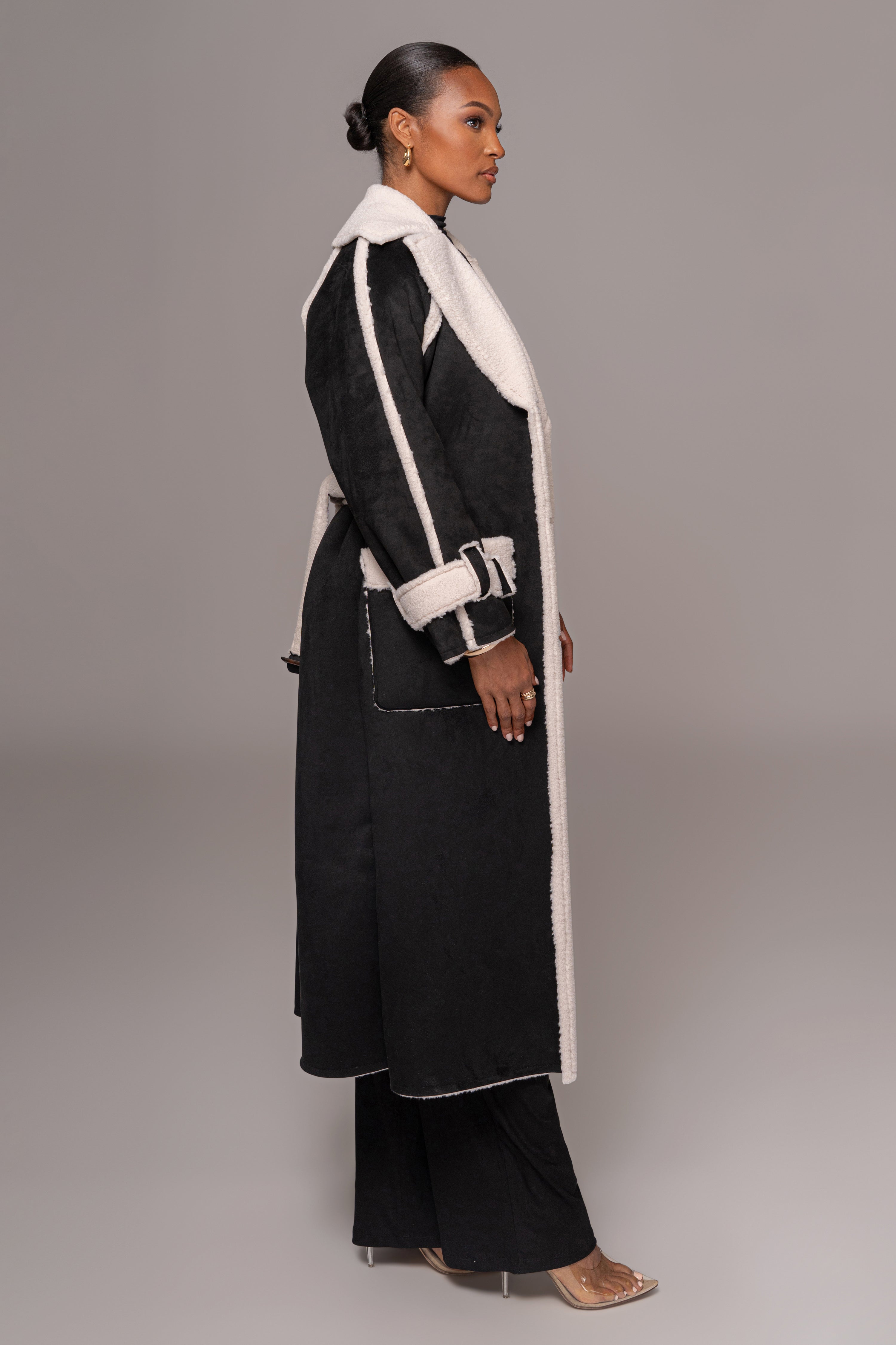 Black Suede And Sherpa Reversible Coat - JLUXLABEL