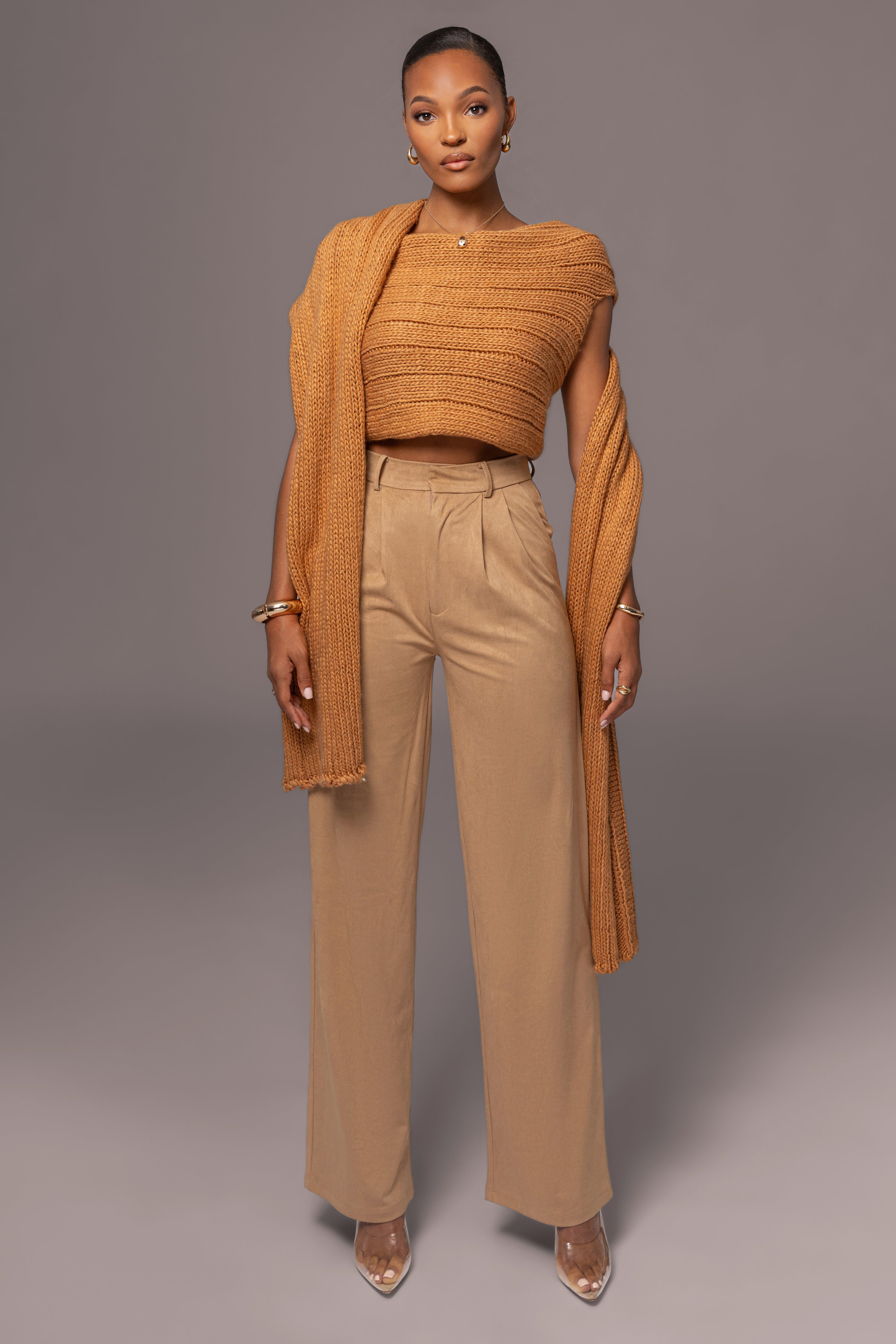 Beige Classic High Rise Trousers - JLUXLABEL