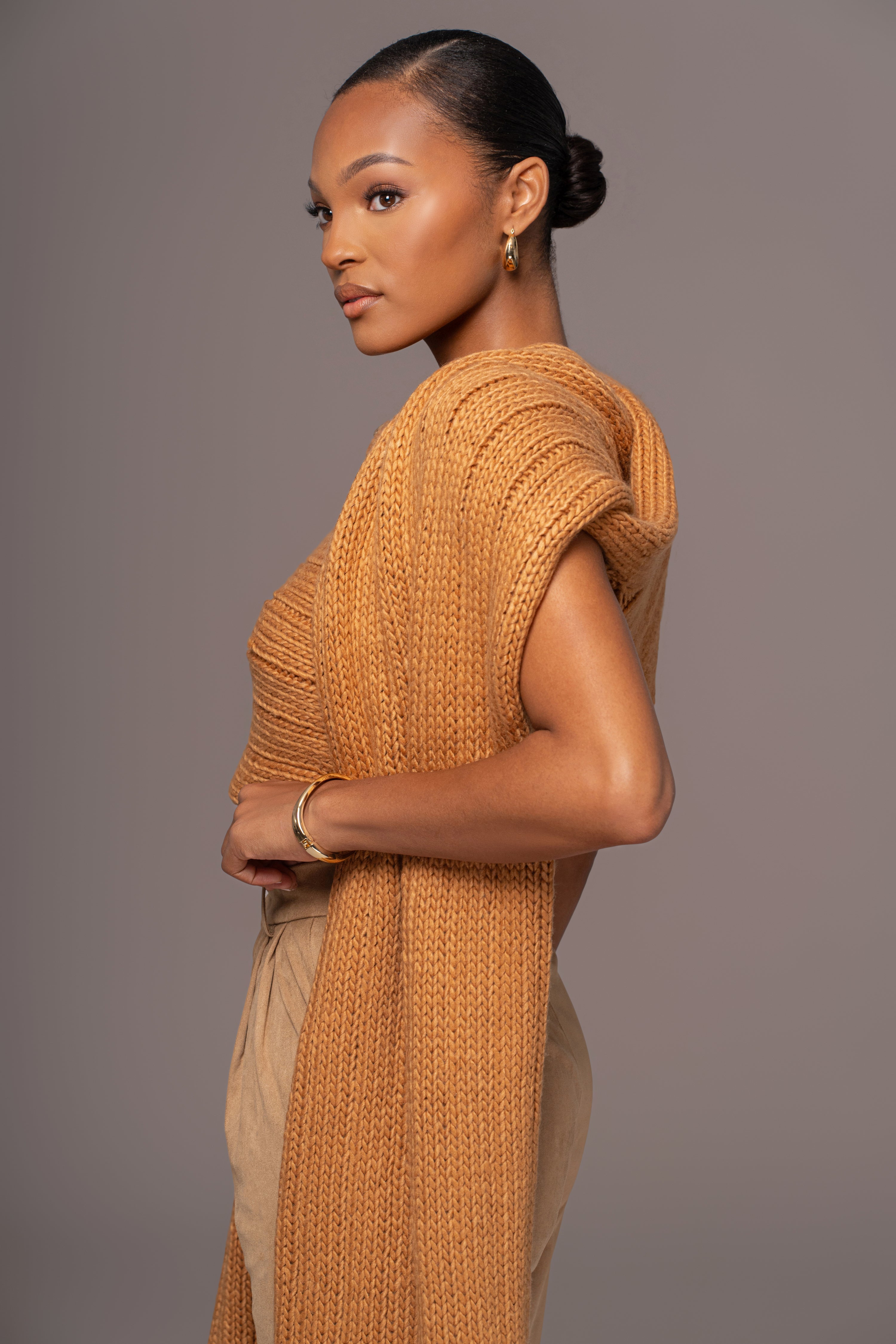 Camel Soft Life Cable Knit Sweater Top - JLUXLABEL