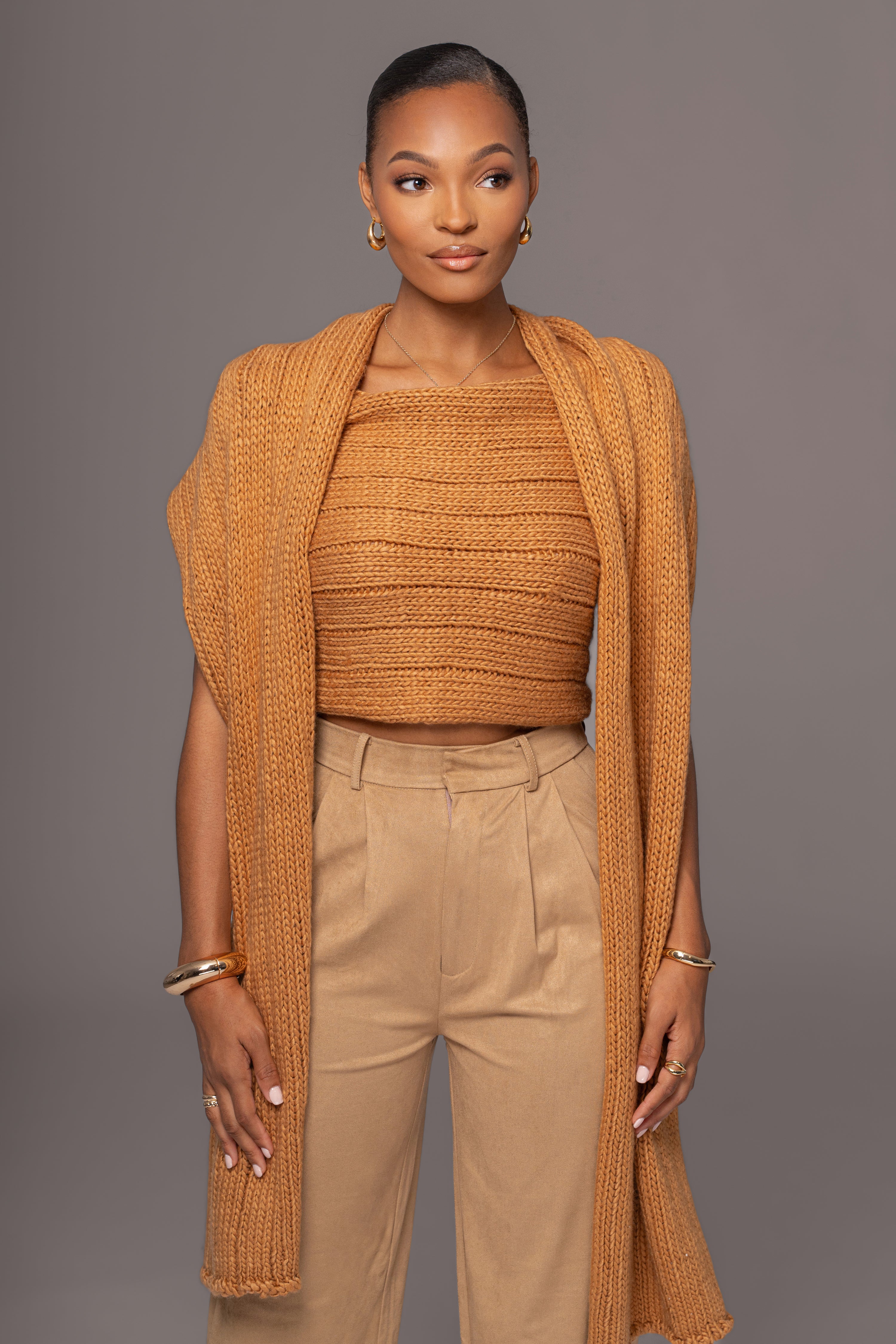 Camel Soft Life Cable Knit Sweater Top - JLUXLABEL