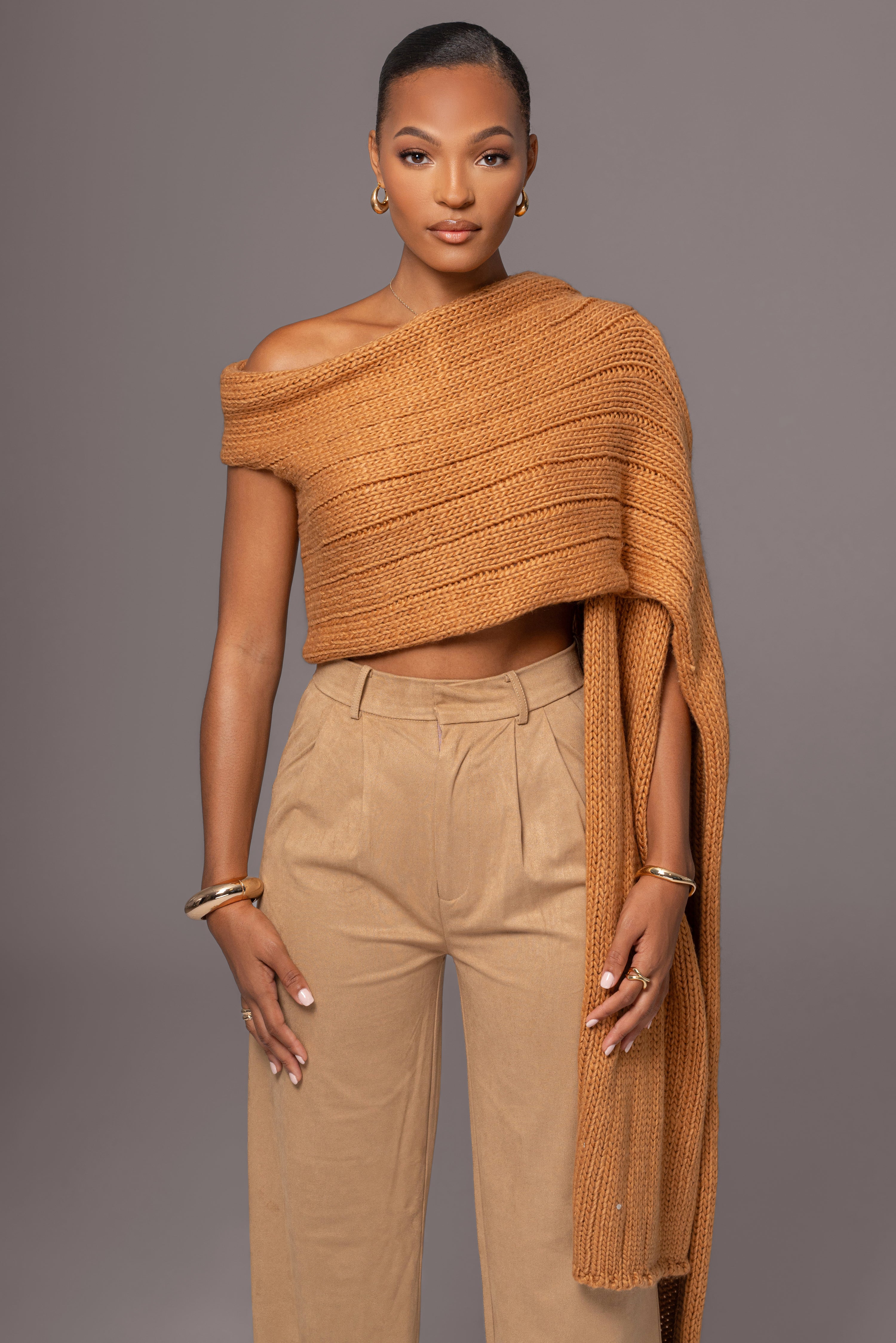 Camel Soft Life Cable Knit Sweater Top - JLUXLABEL