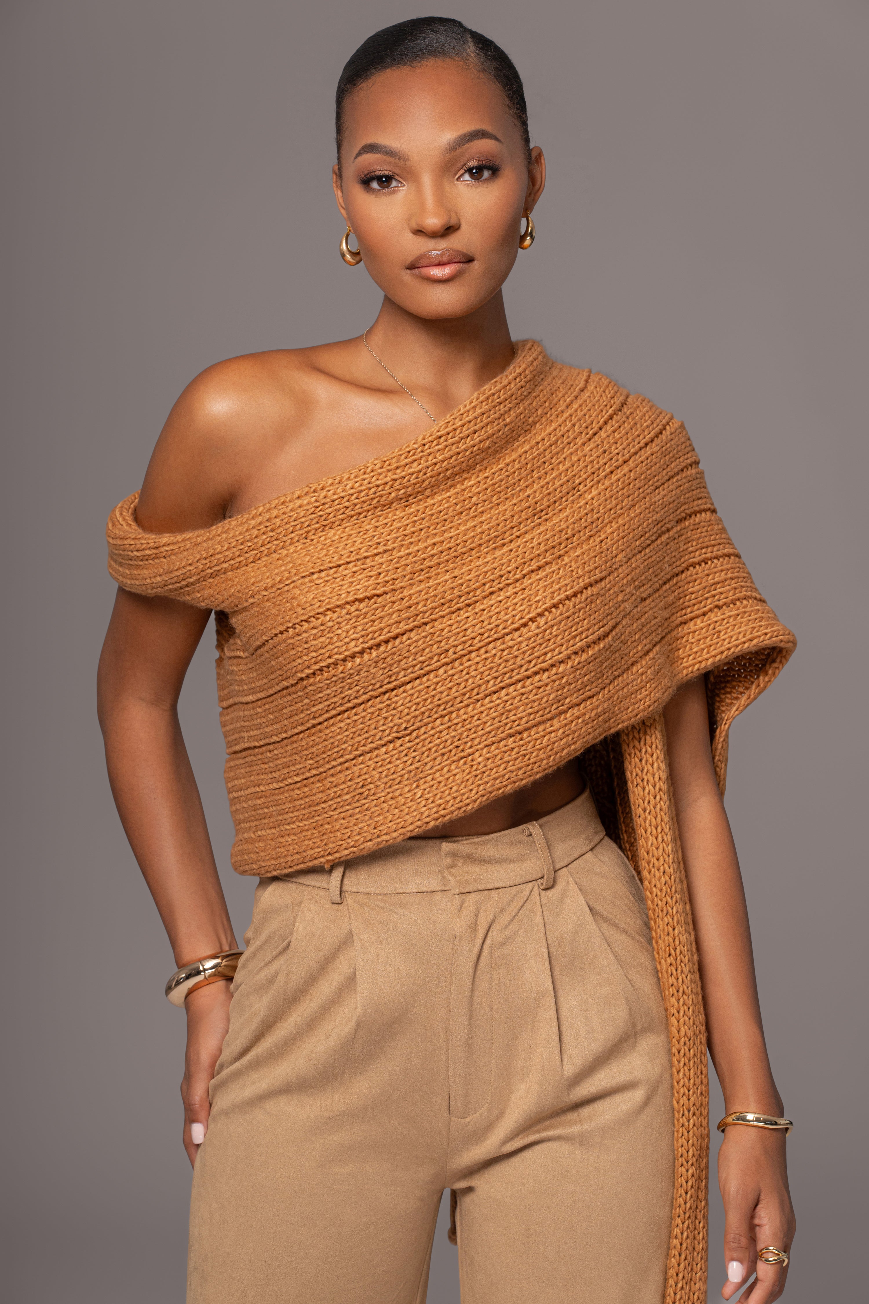 Camel Soft Life Cable Knit Sweater Top - JLUXLABEL