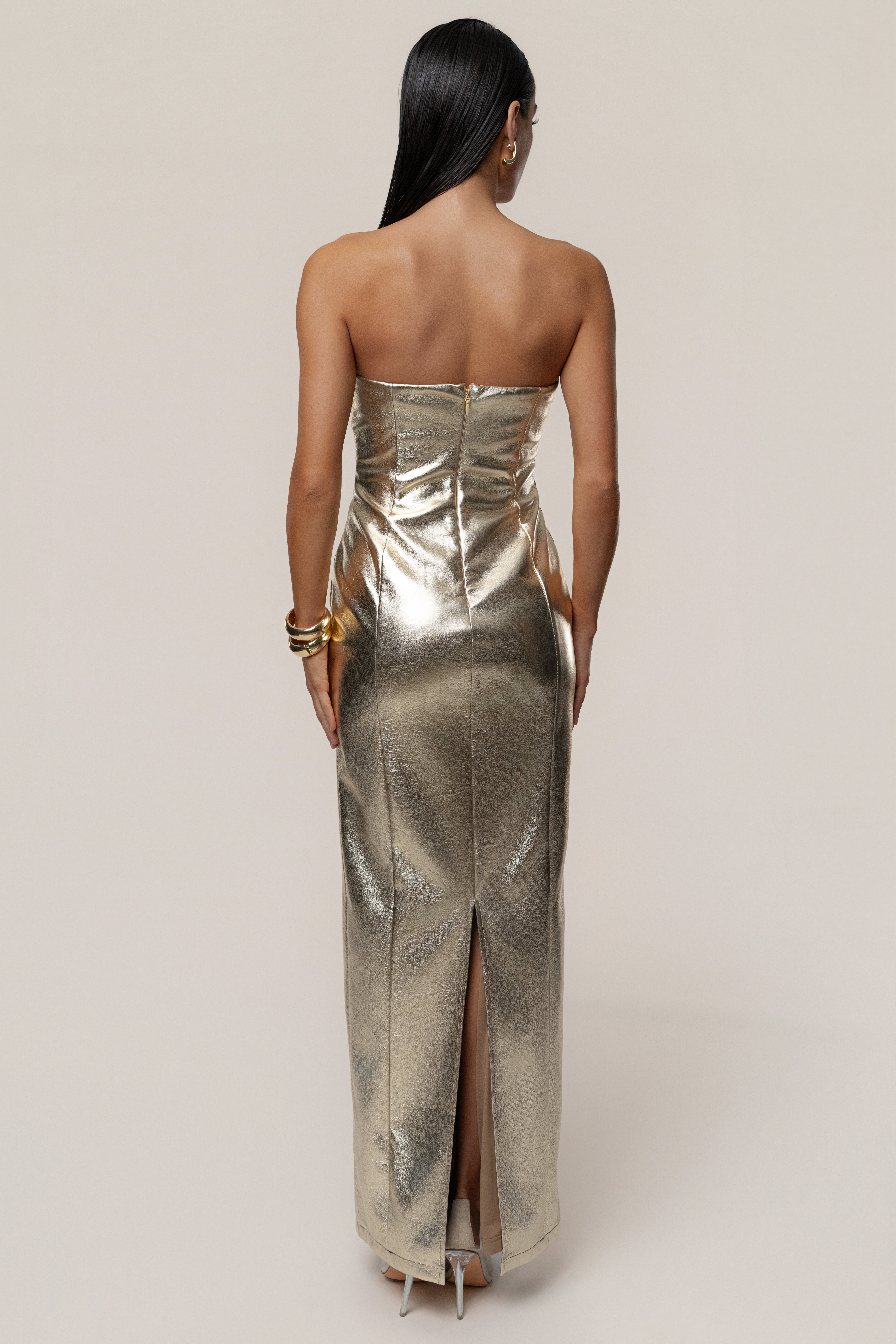 Gold Dorado Metallic Maxi Dress - JLUXLABEL