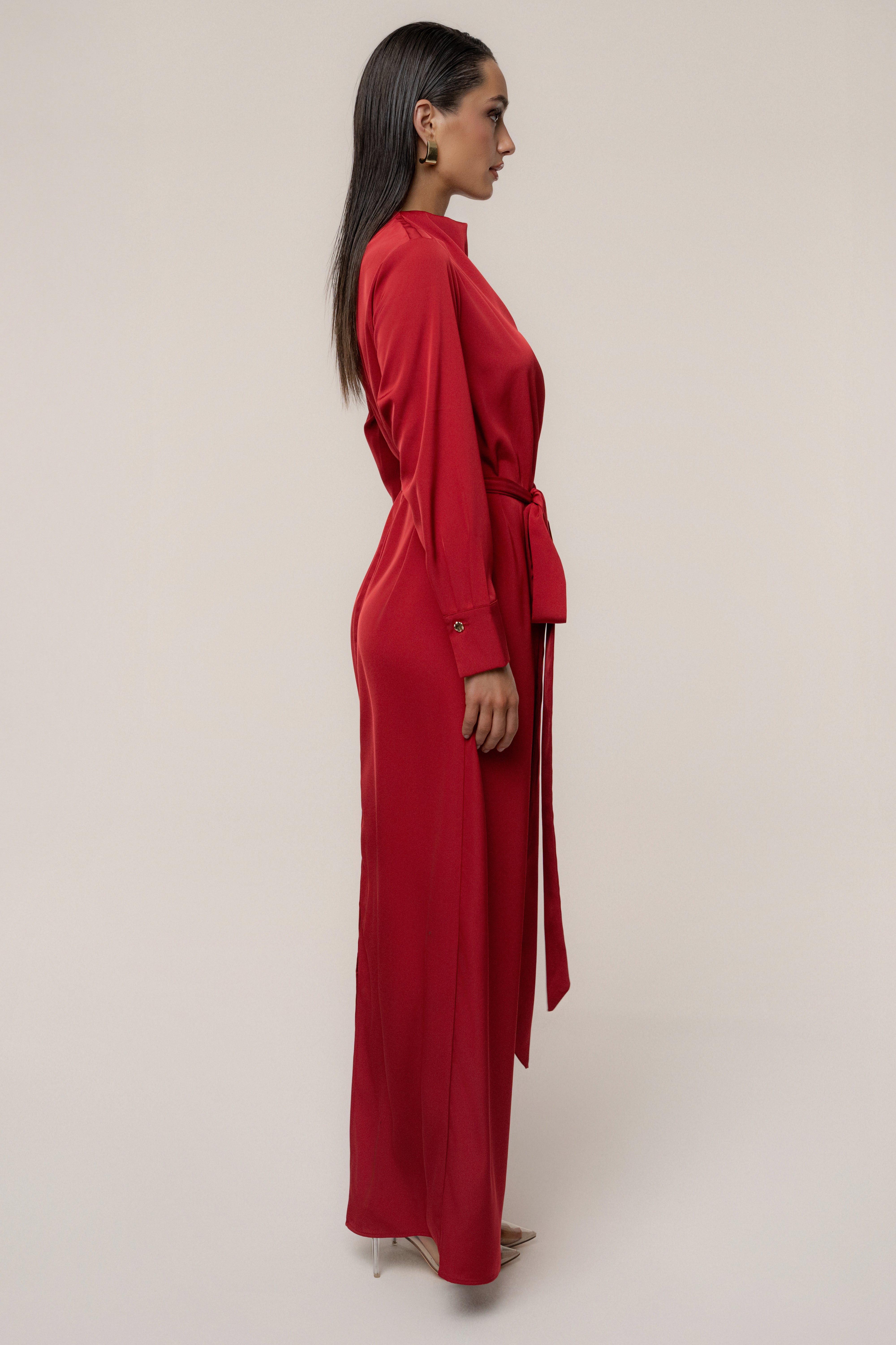 Red Victoria Satin Maxi Dress
