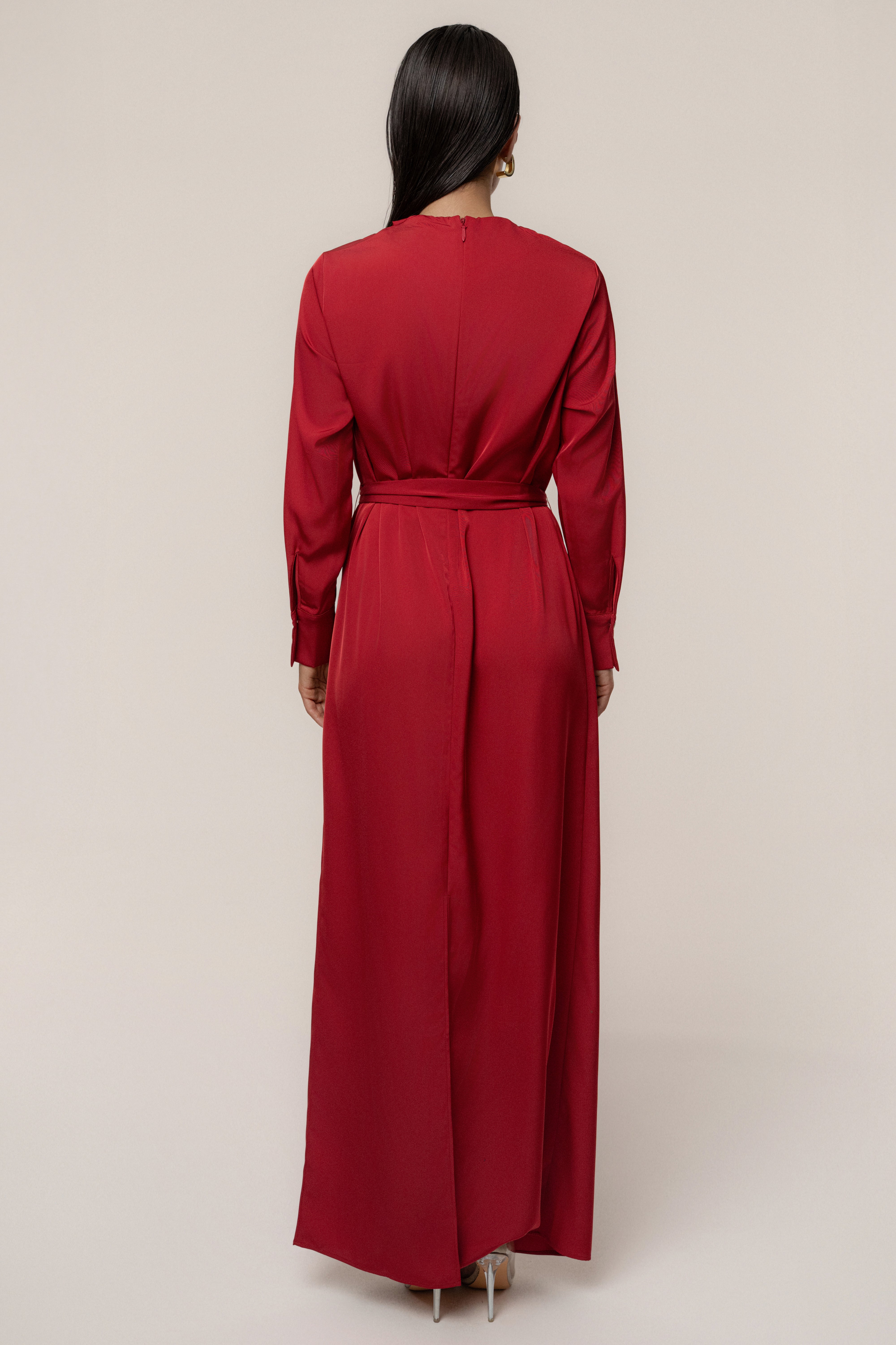 Red Victoria Satin Maxi Dress