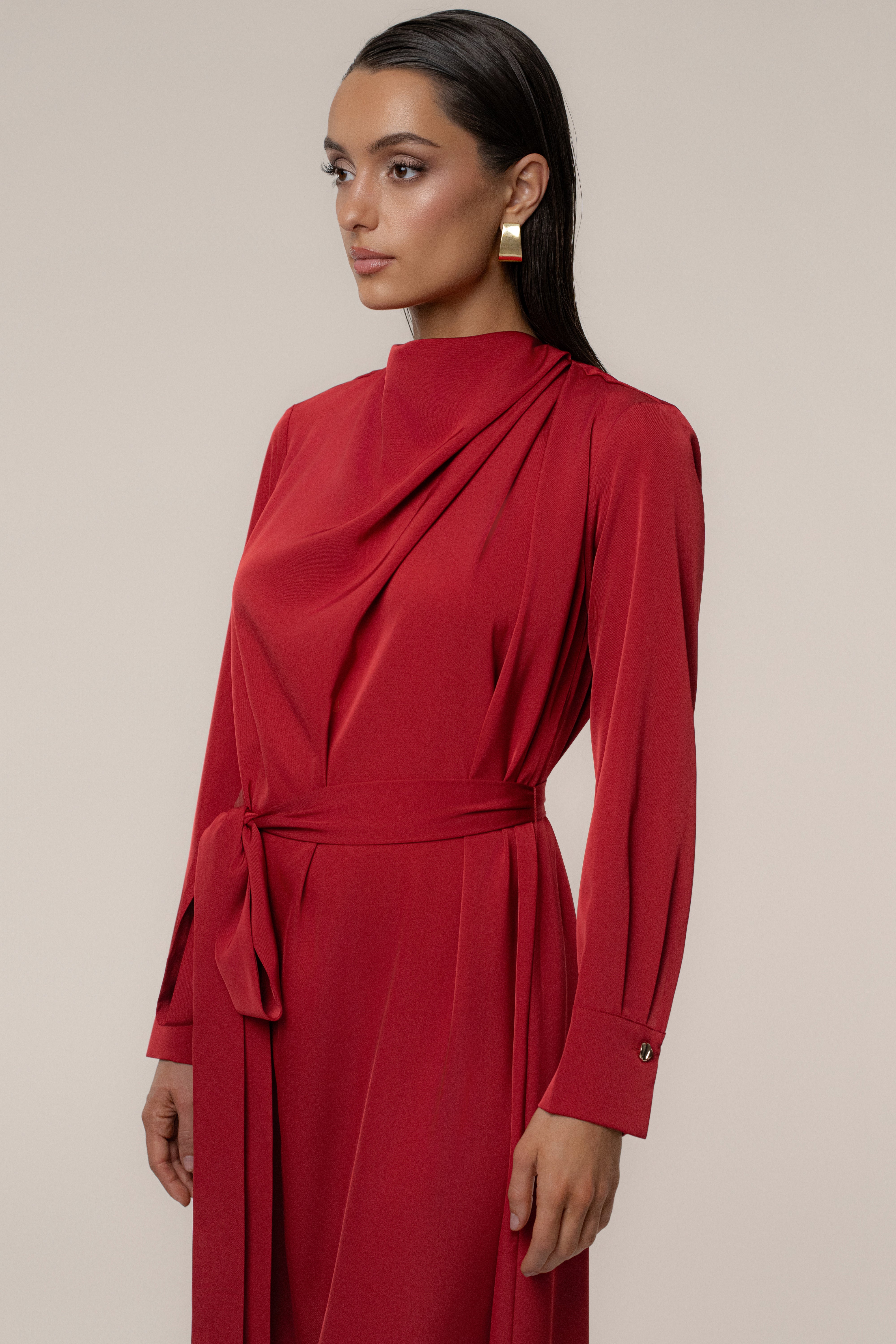 Red Victoria Satin Maxi Dress