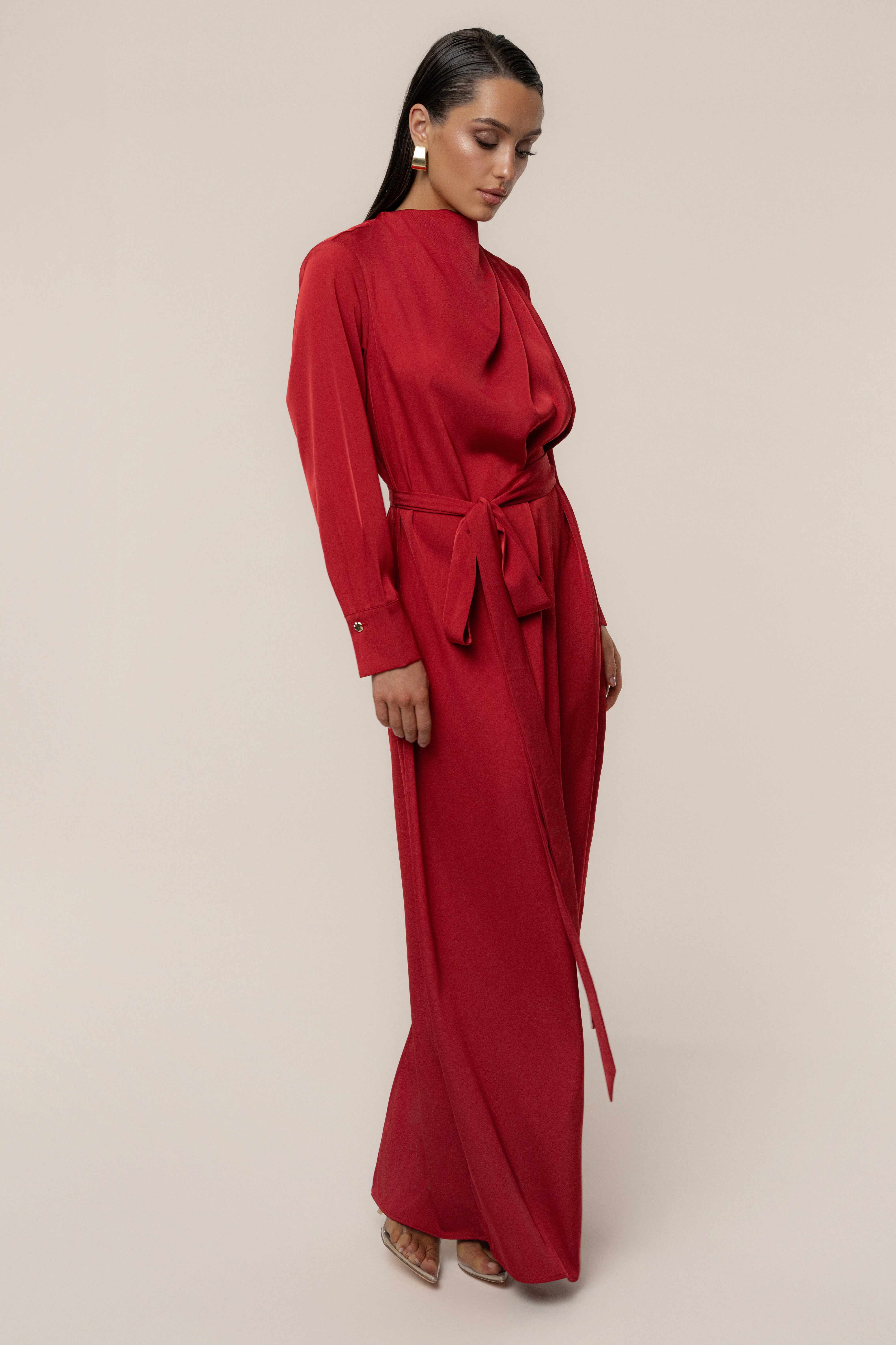 Red Victoria Satin Maxi Dress