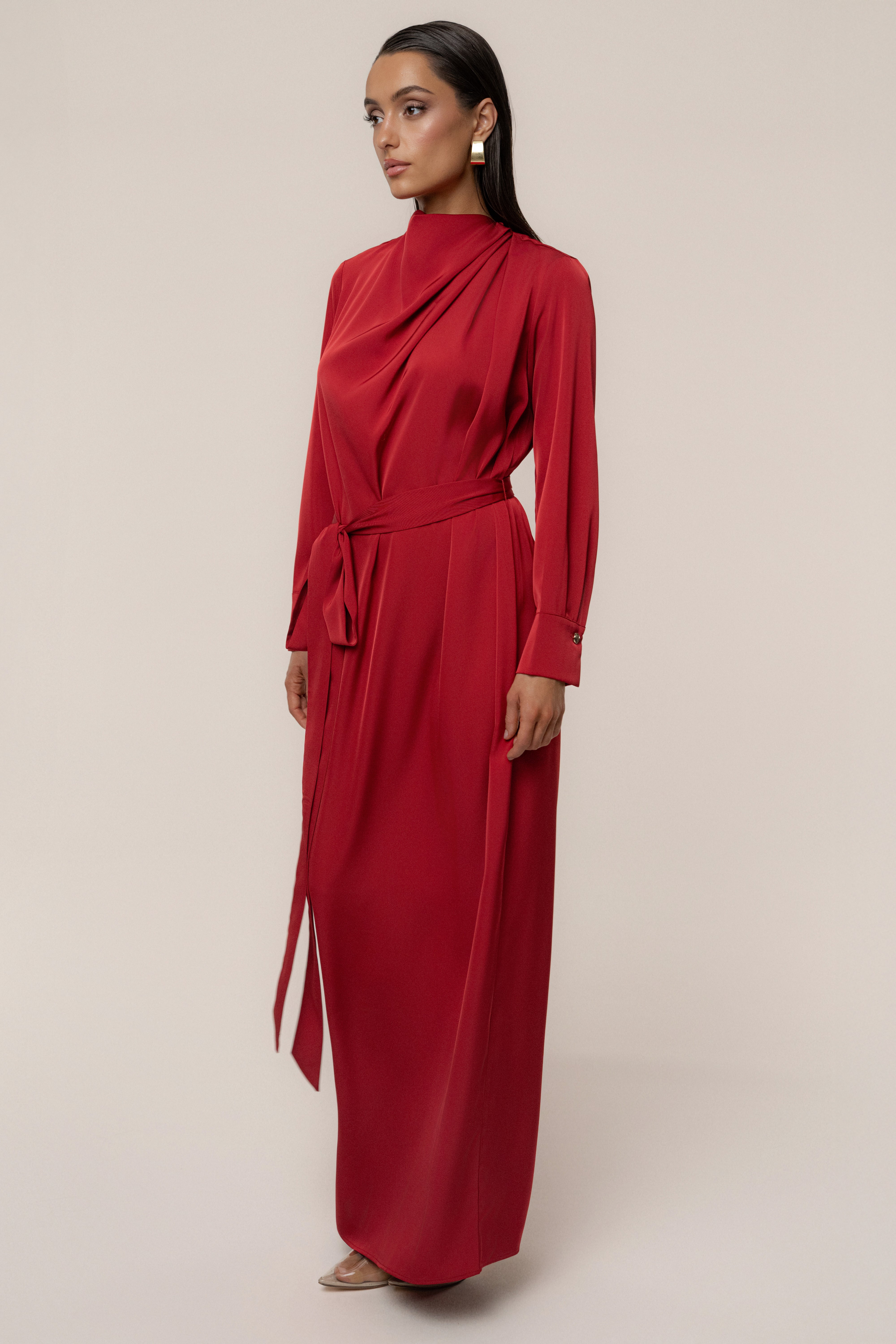 Red Victoria Satin Maxi Dress