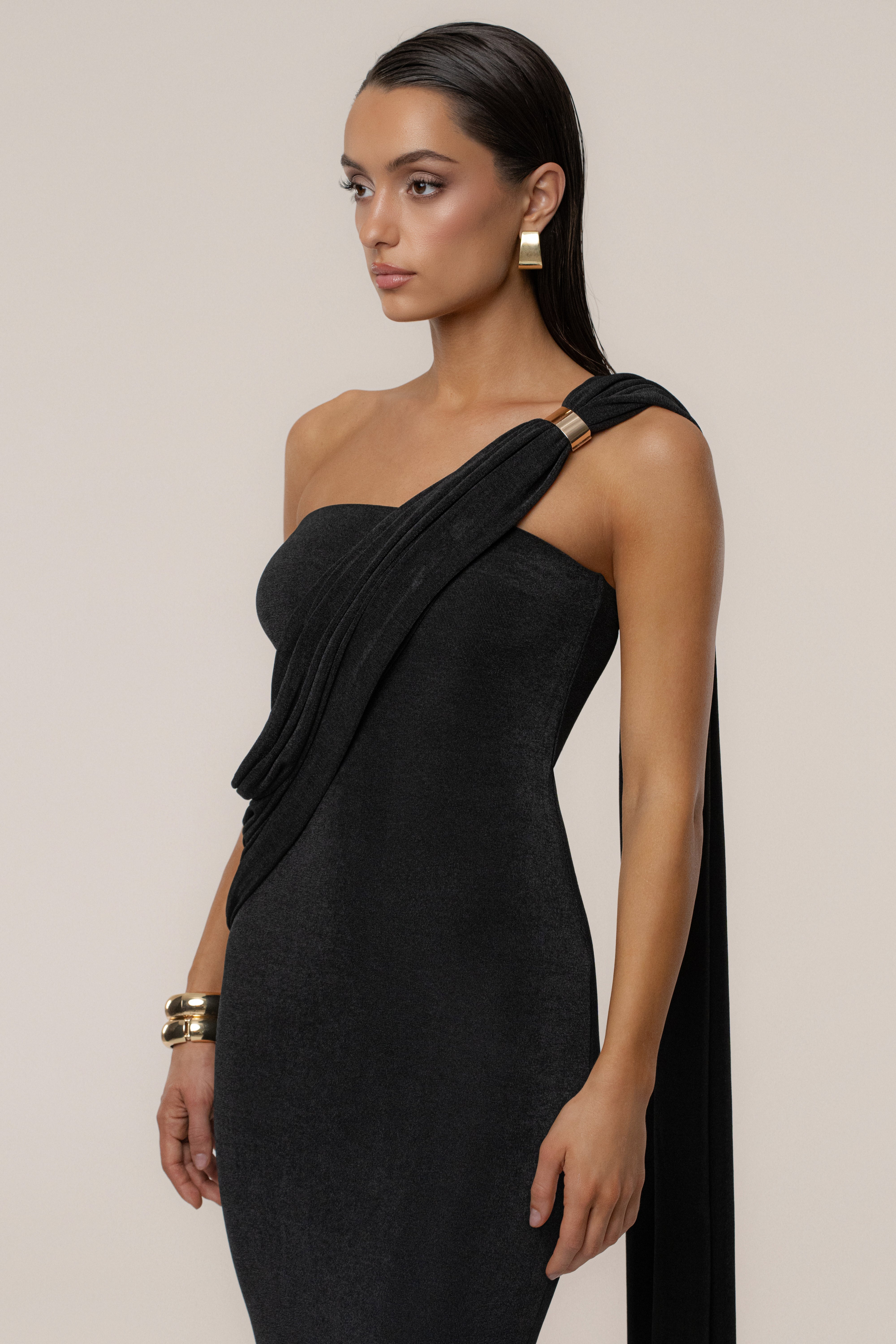 Black Golden Veil Maxi Dress