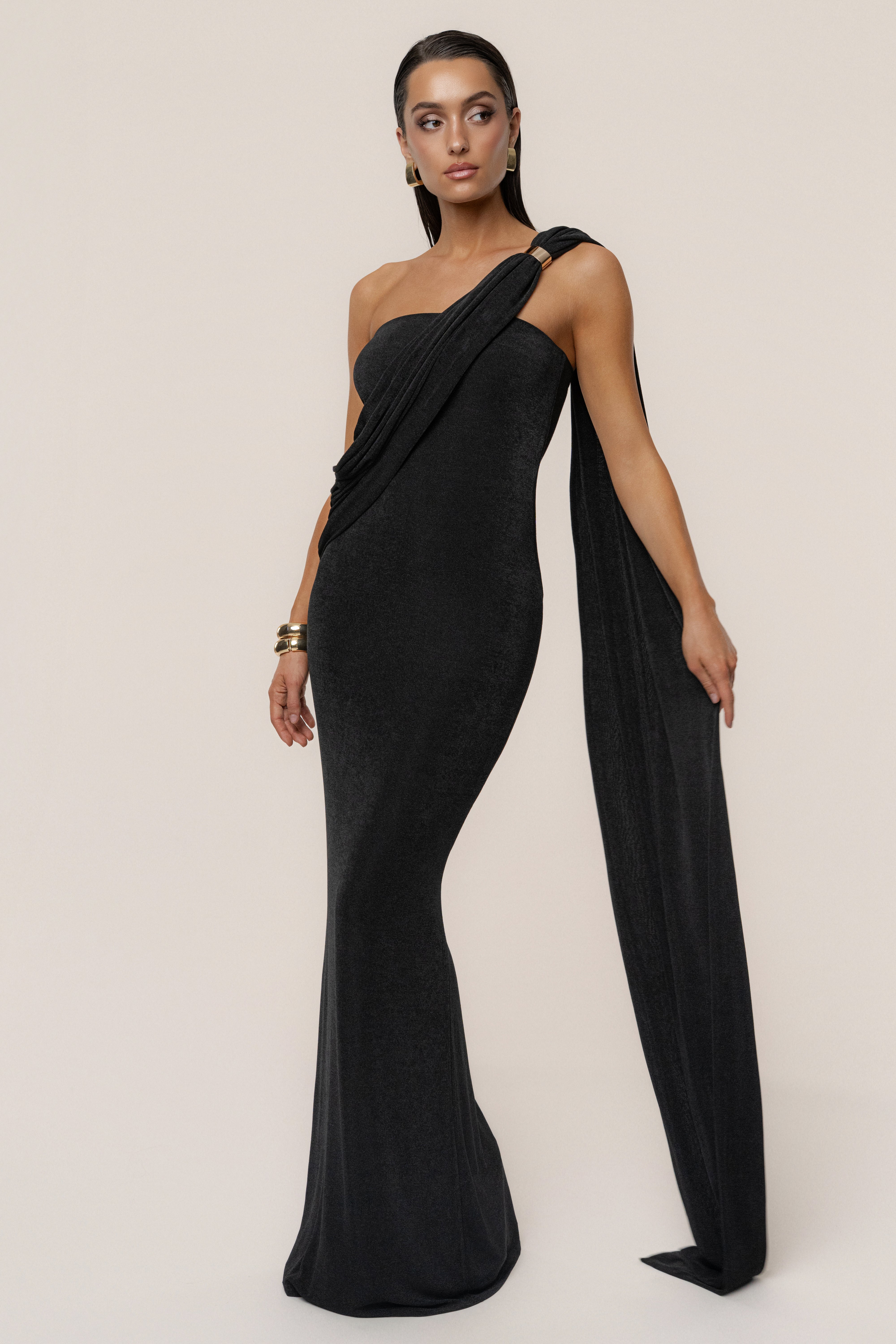 Black Golden Veil Maxi Dress