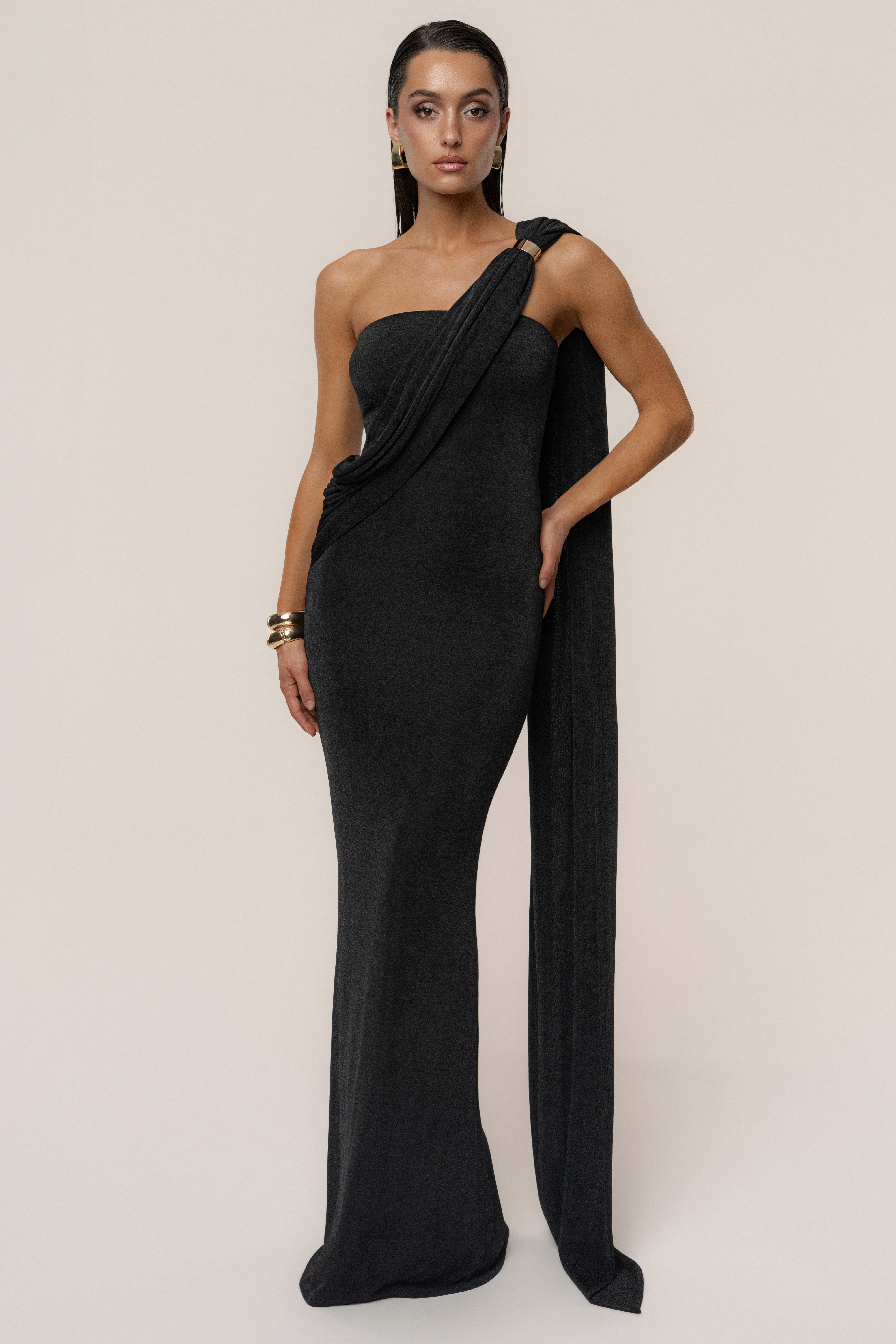 Black Golden Veil Maxi Dress