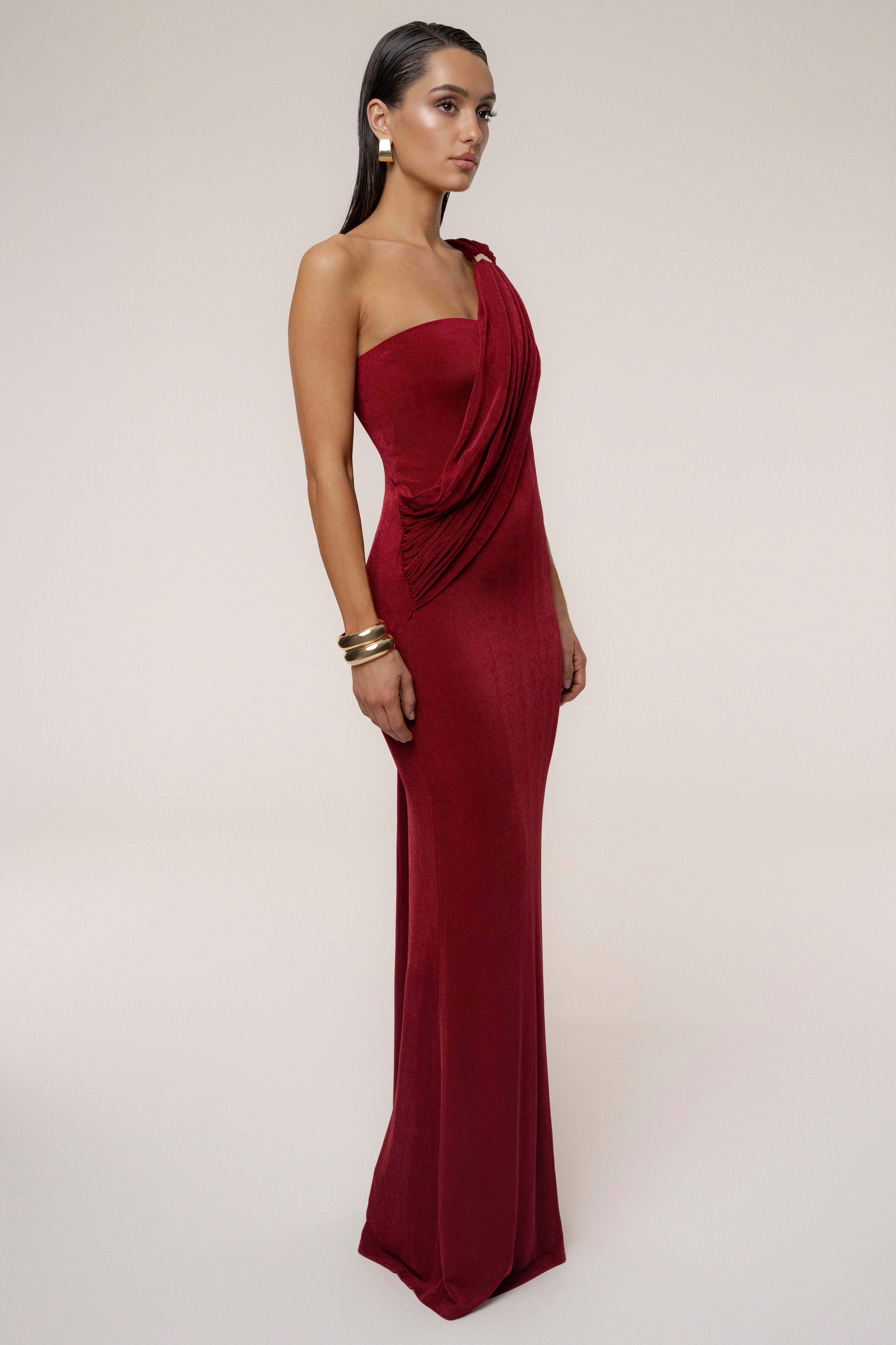 Red Golden Veil Maxi Dress