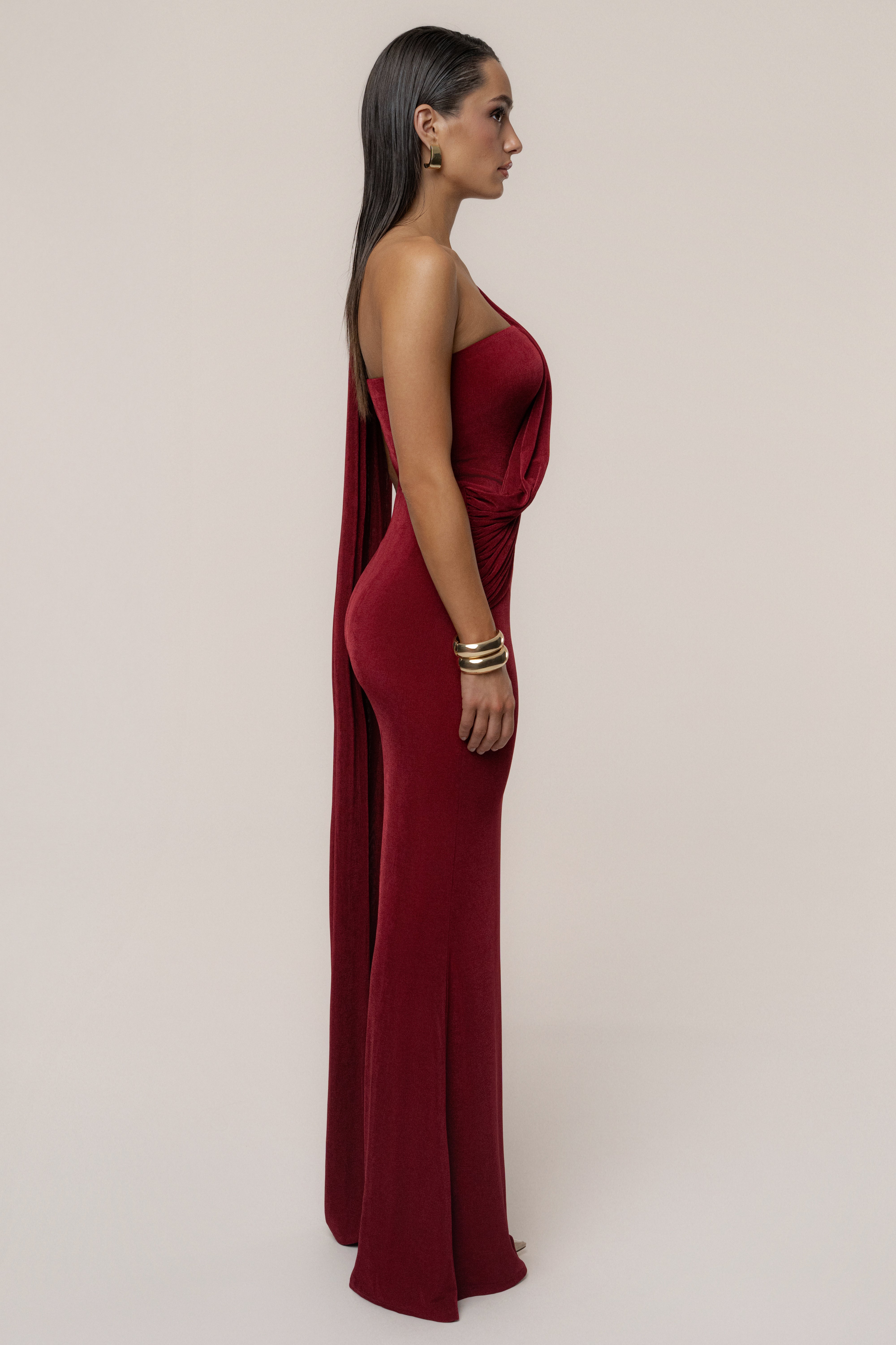 Red Golden Veil Maxi Dress