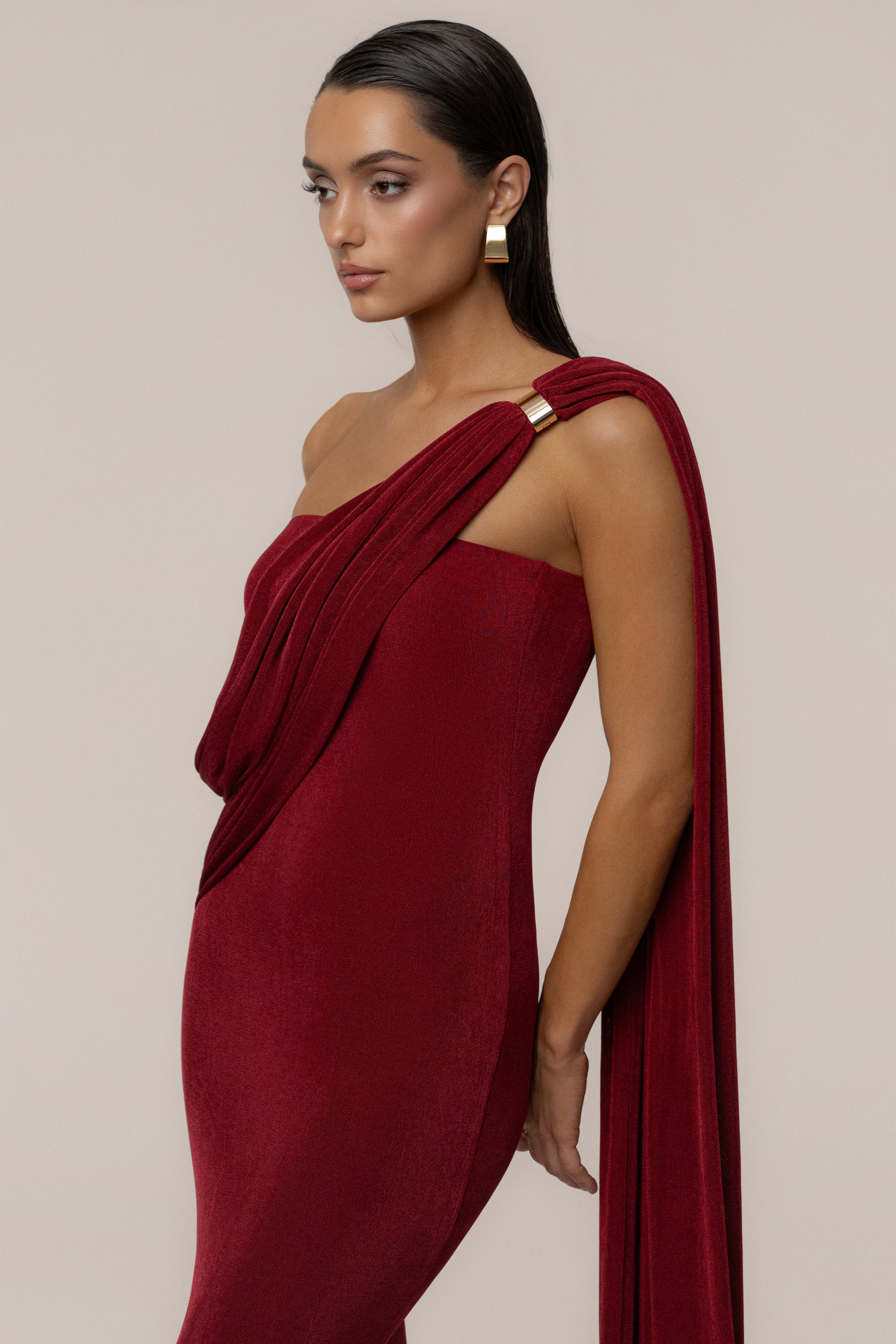 Red Golden Veil Maxi Dress