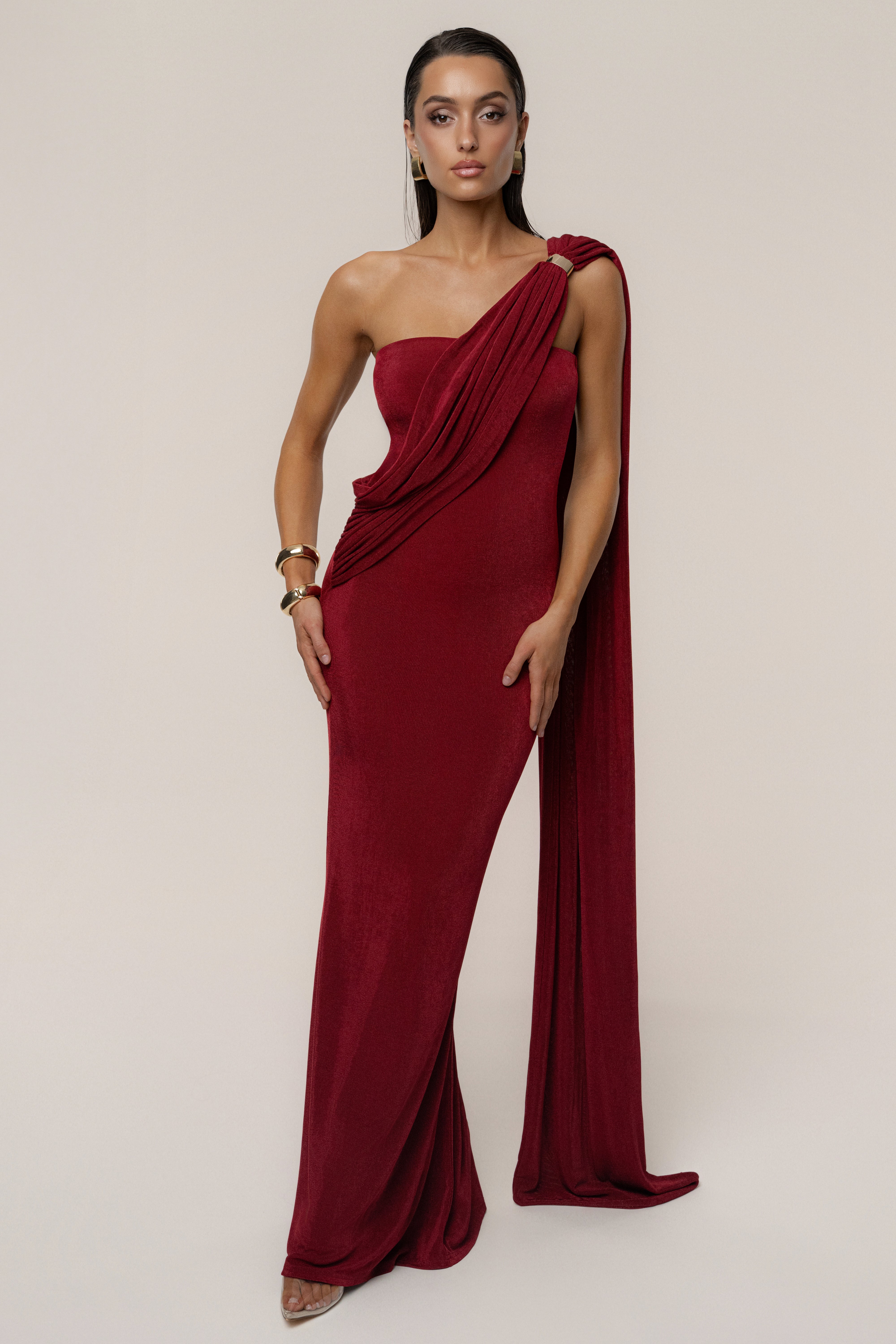 Red Golden Veil Maxi Dress