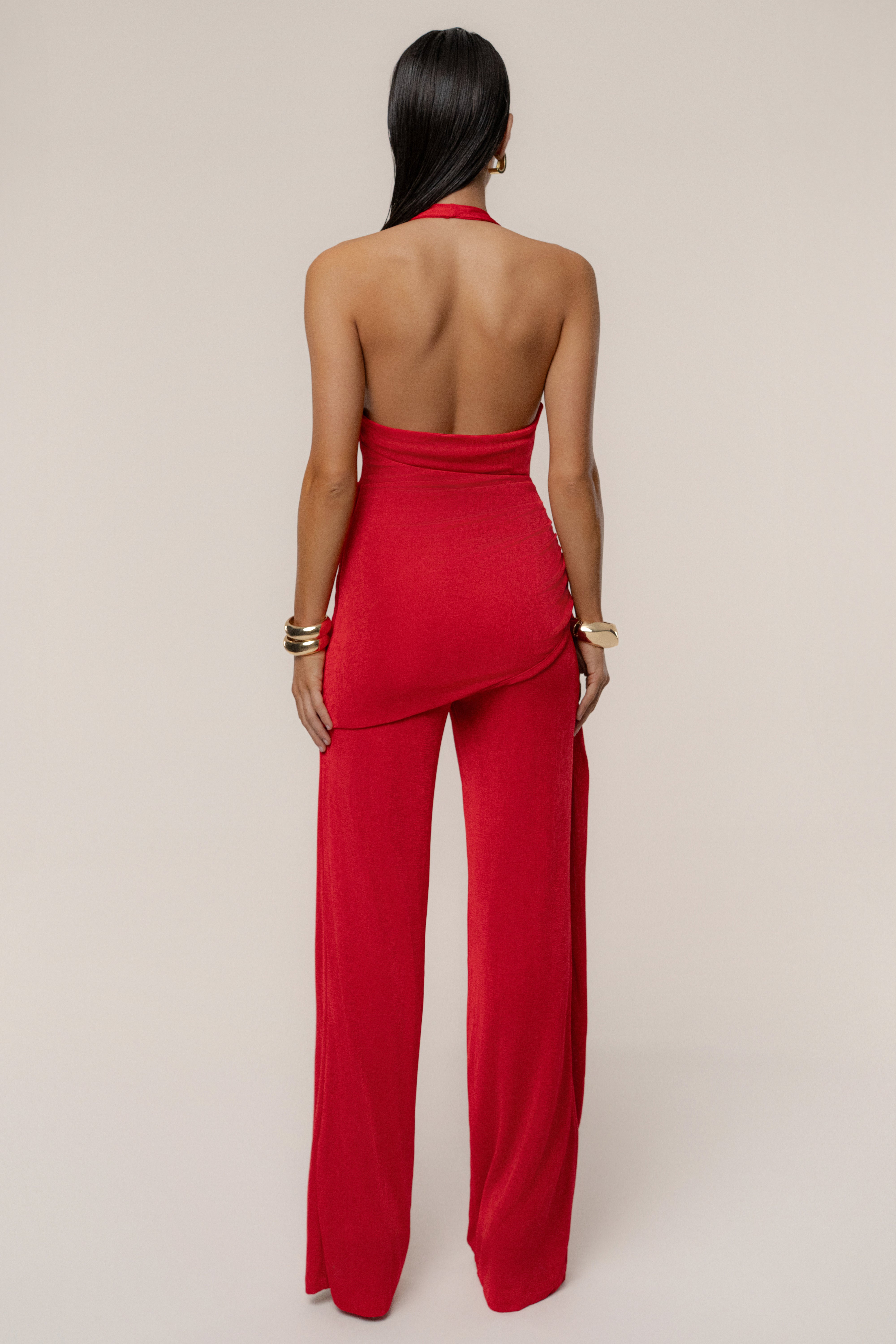 Red Rustic Charm Halter Jumpsuit - JLUXLABEL
