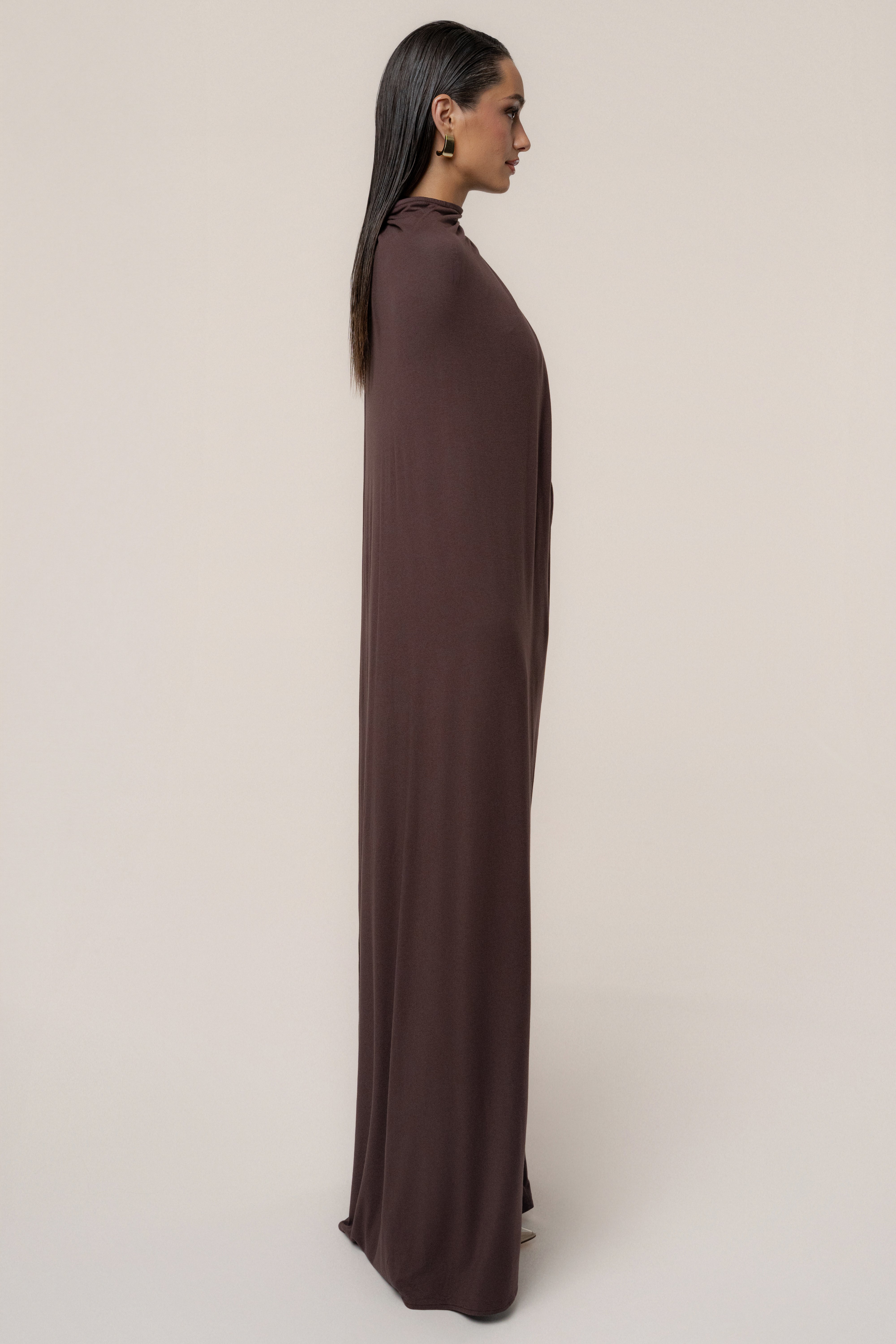 Chocolate Draped Elegance Cape Dress
