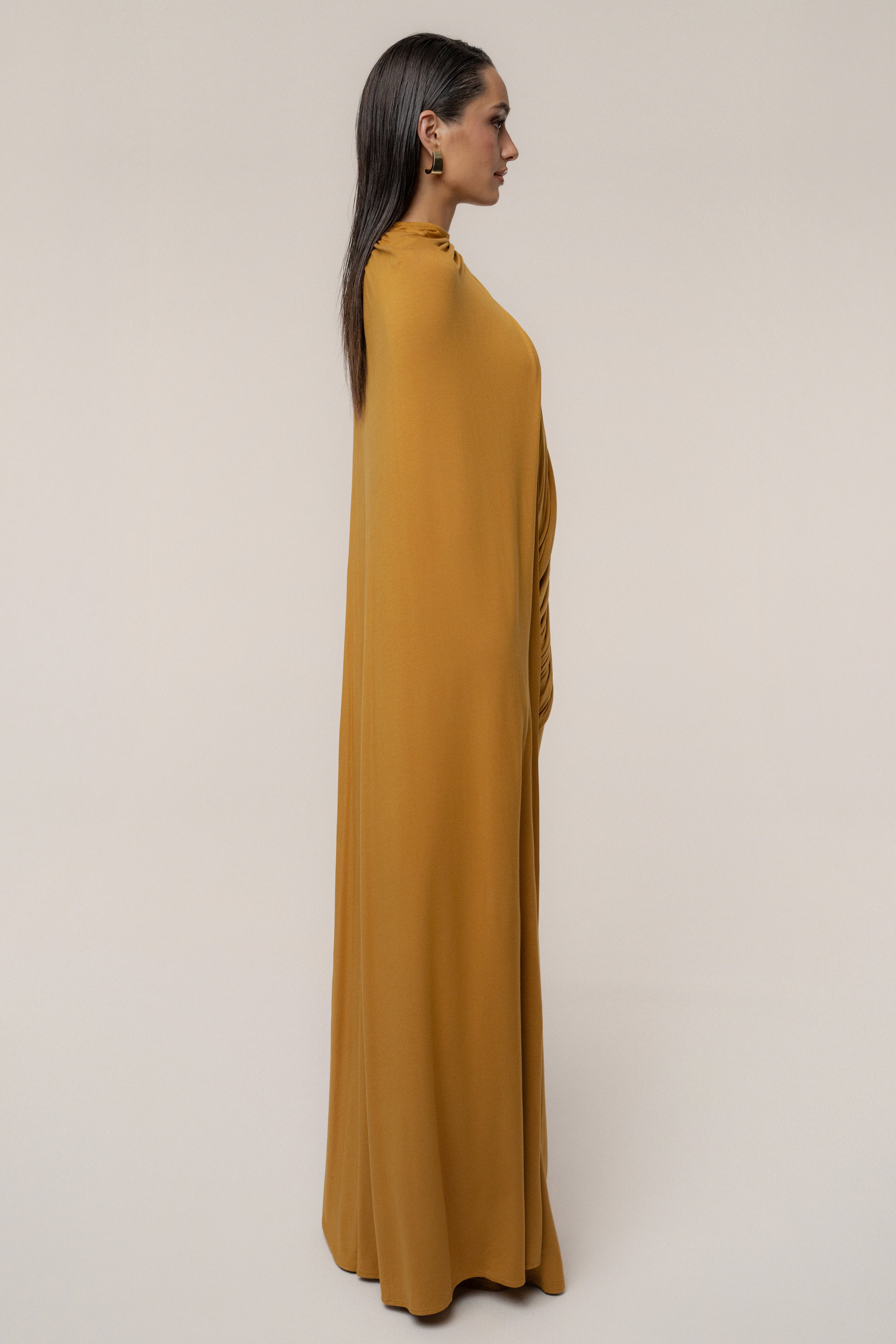 Gold Draped Elegance Cape Dress