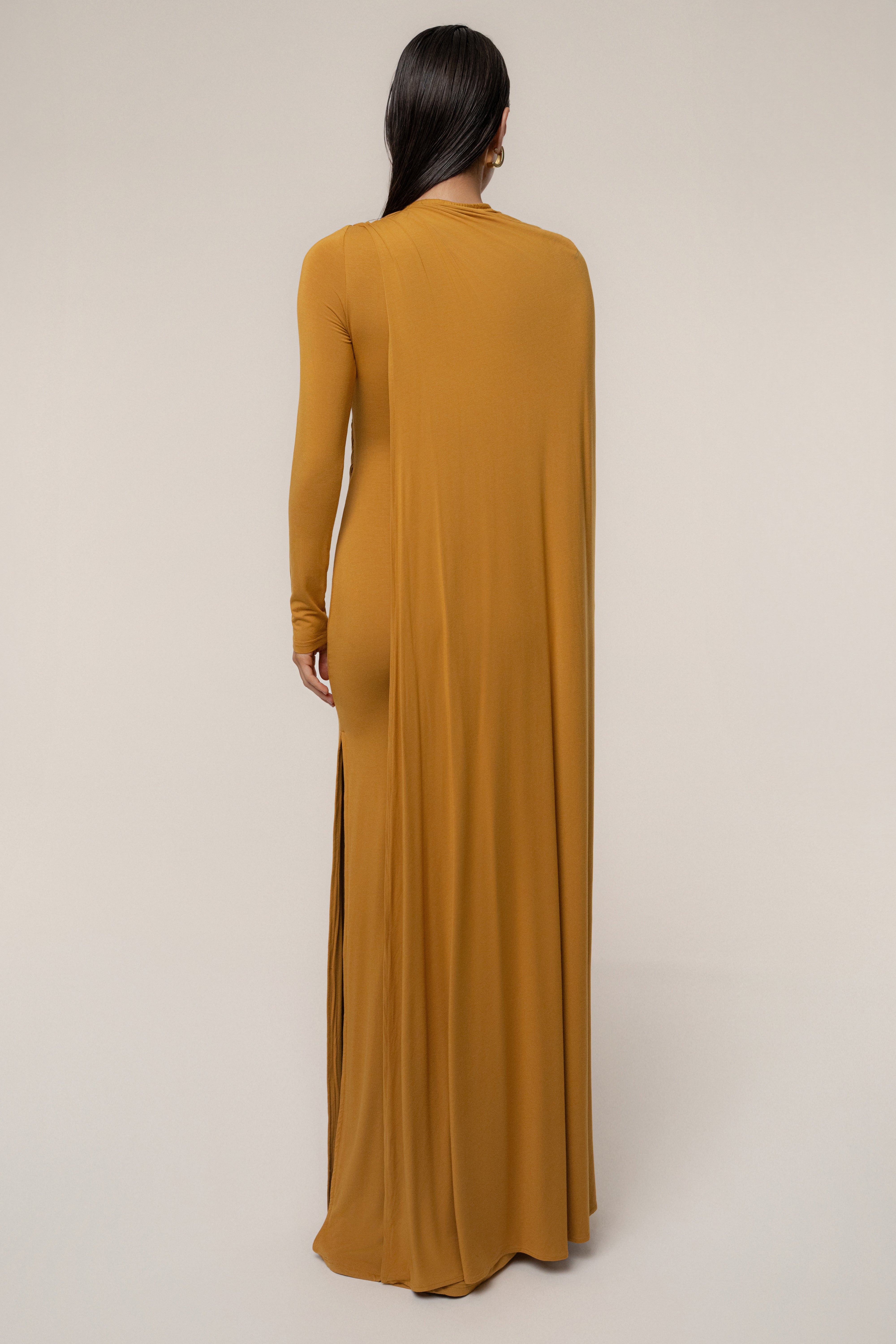 Gold Draped Elegance Cape Dress