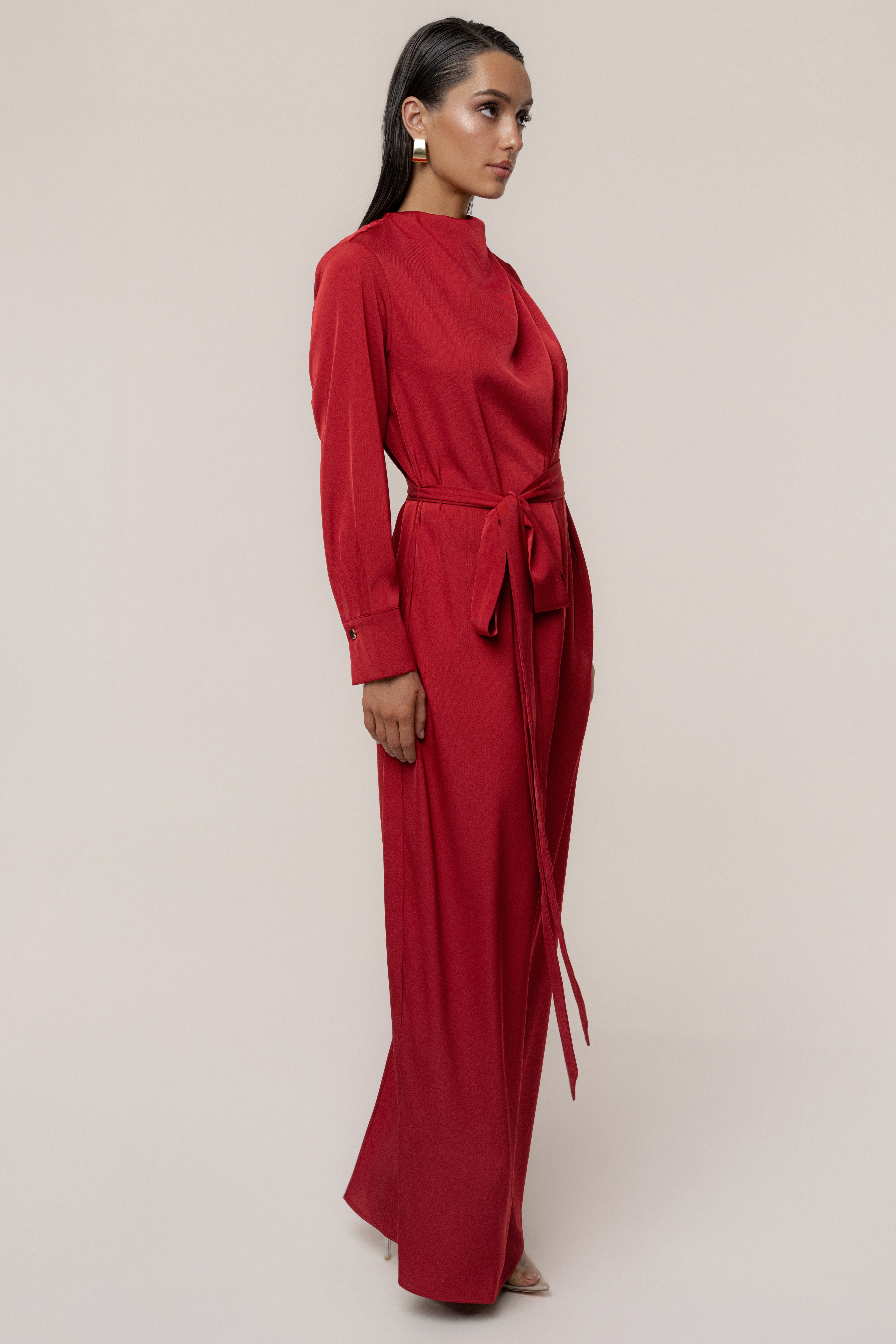 Red Victoria Satin Maxi Dress
