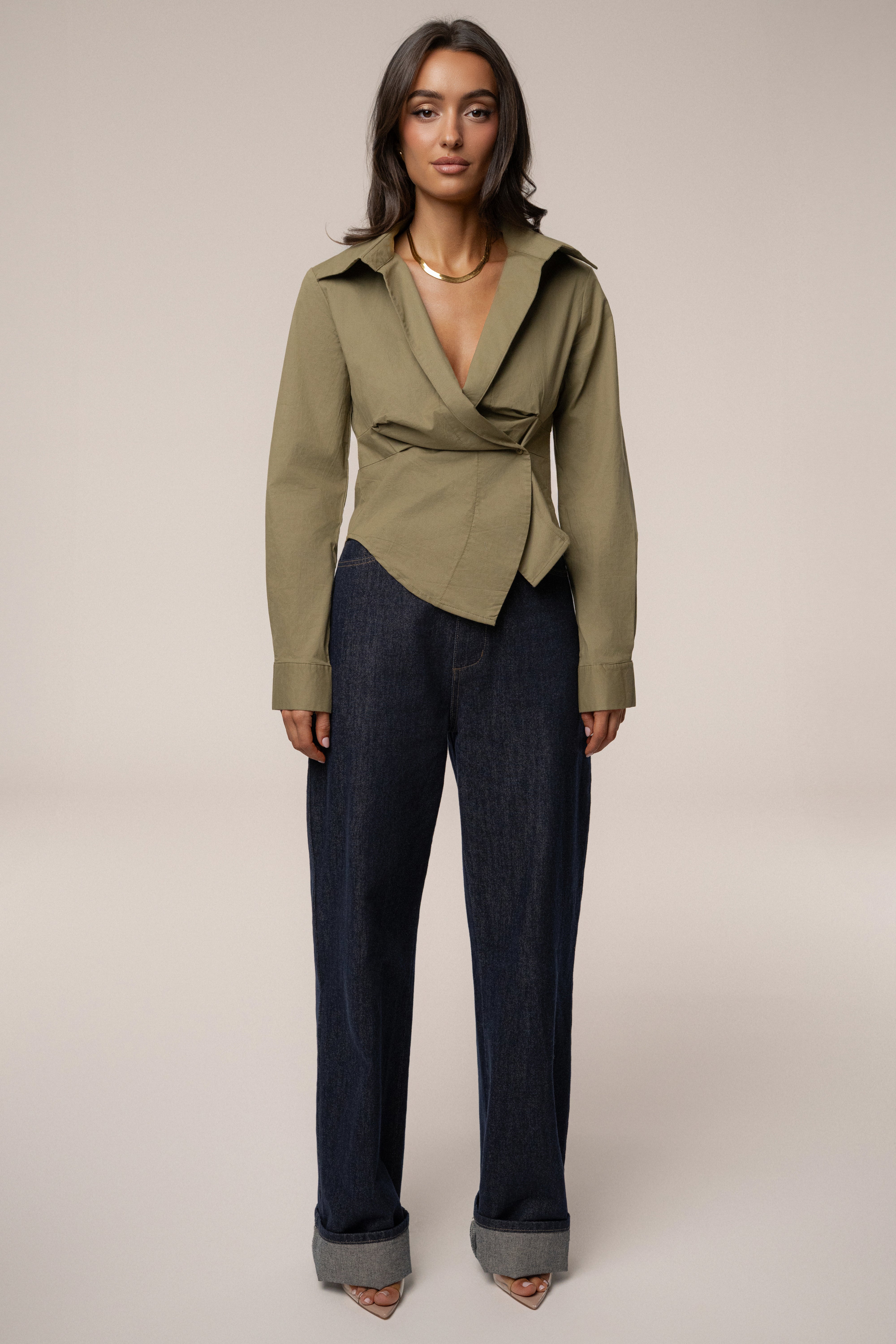 Olive Sculpt And Form Blouse - JLUXLABEL