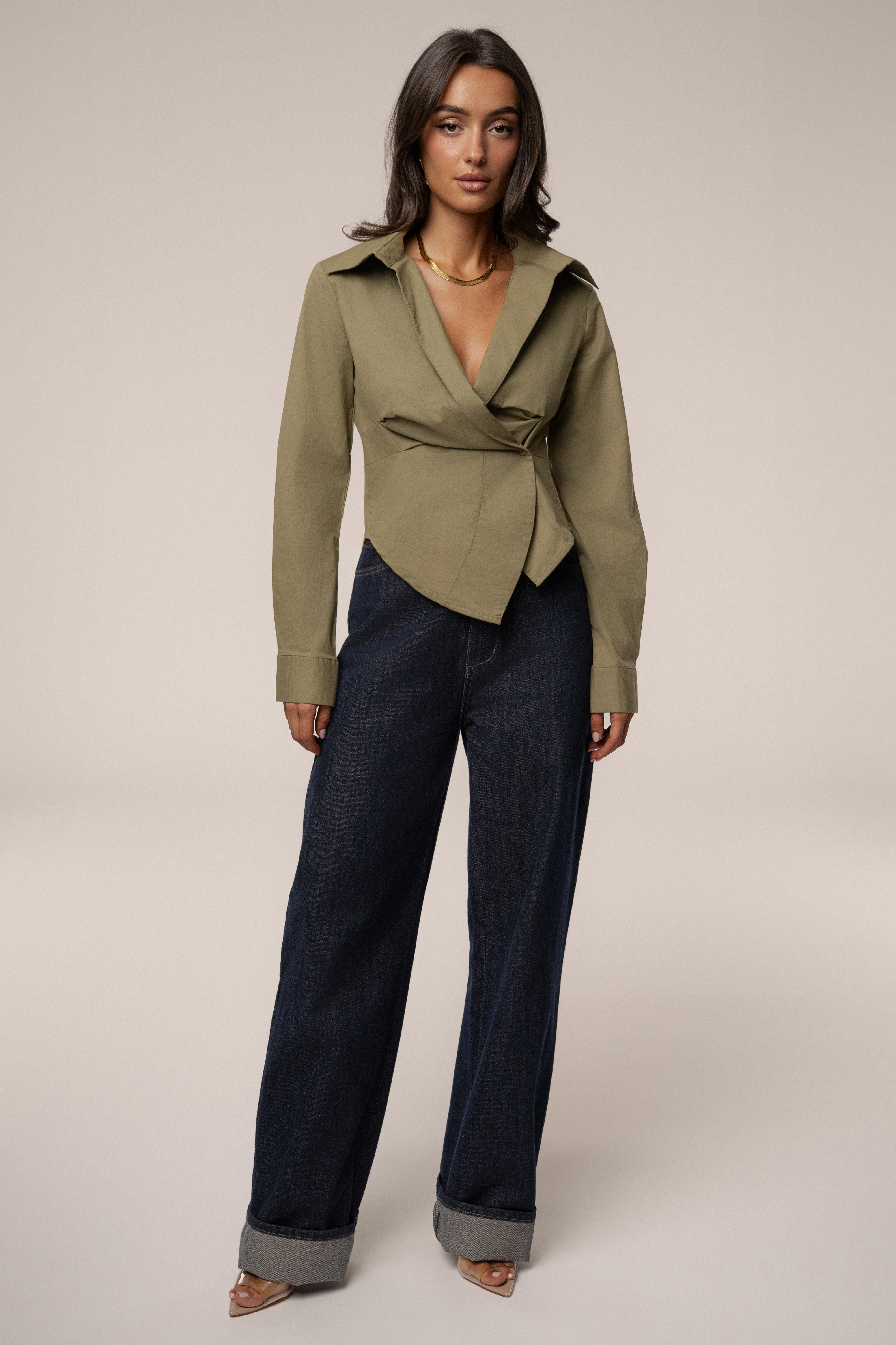 Olive Sculpt And Form Blouse - JLUXLABEL