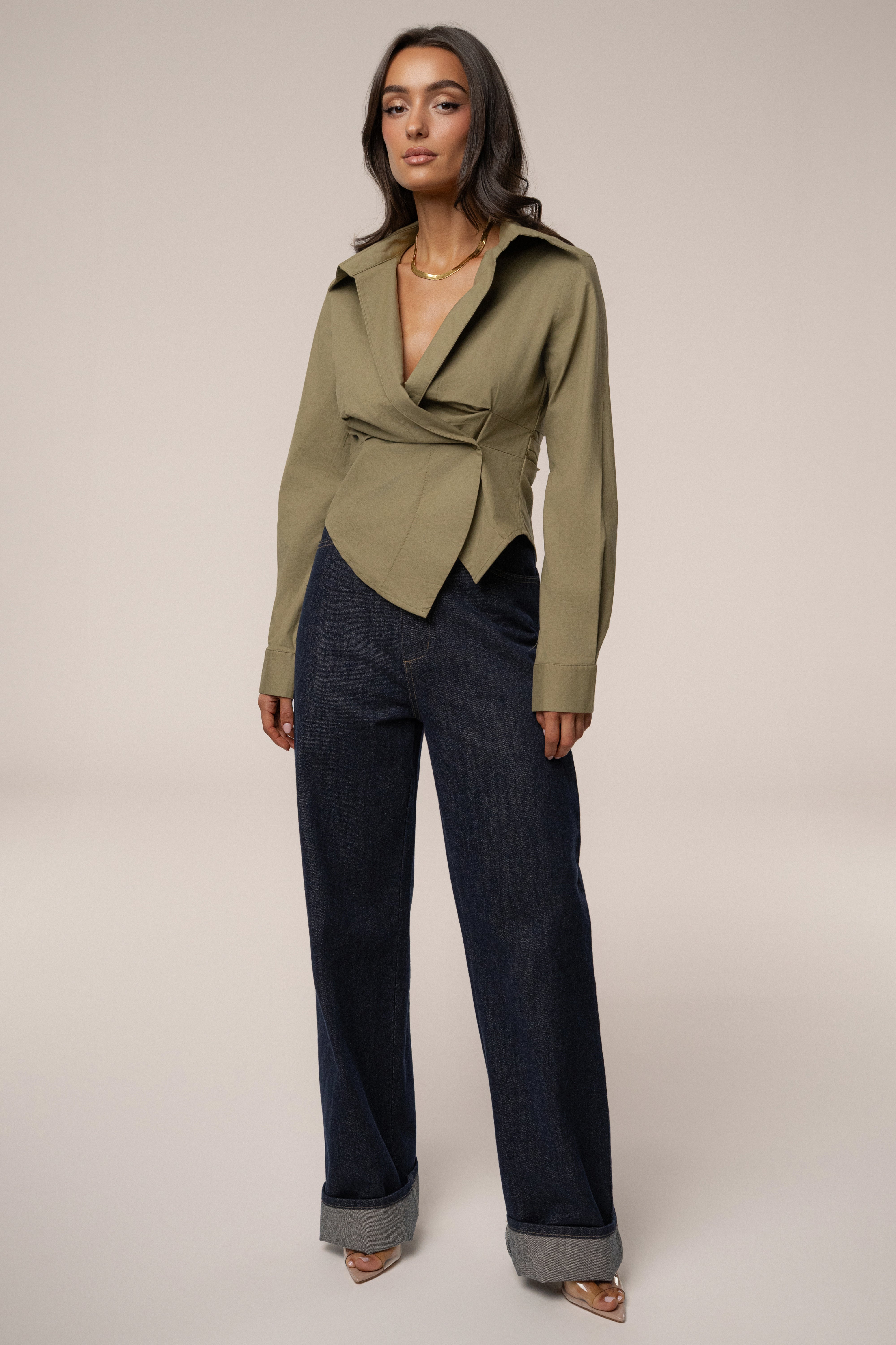 Olive Sculpt And Form Blouse - JLUXLABEL