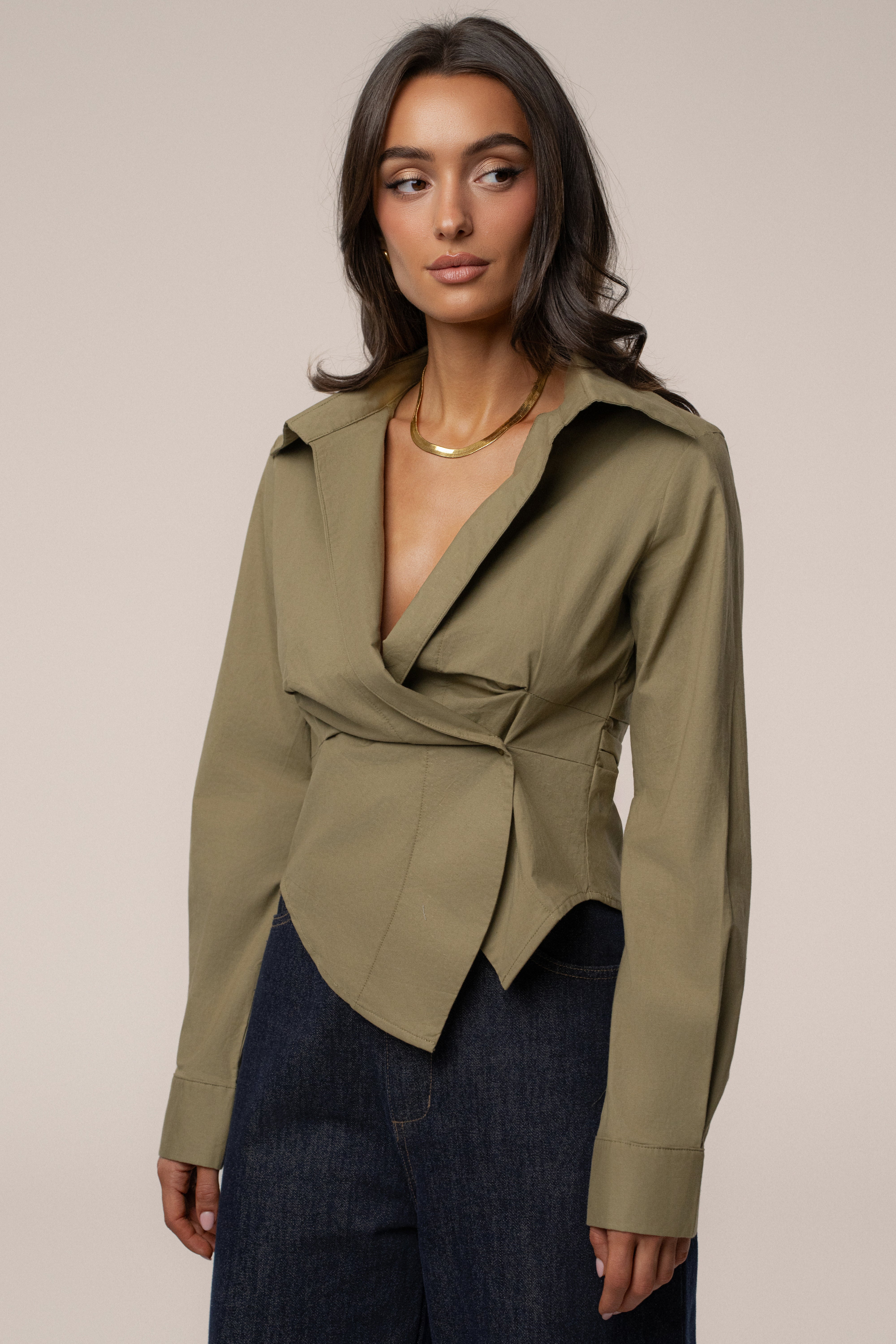 Olive Sculpt And Form Blouse - JLUXLABEL
