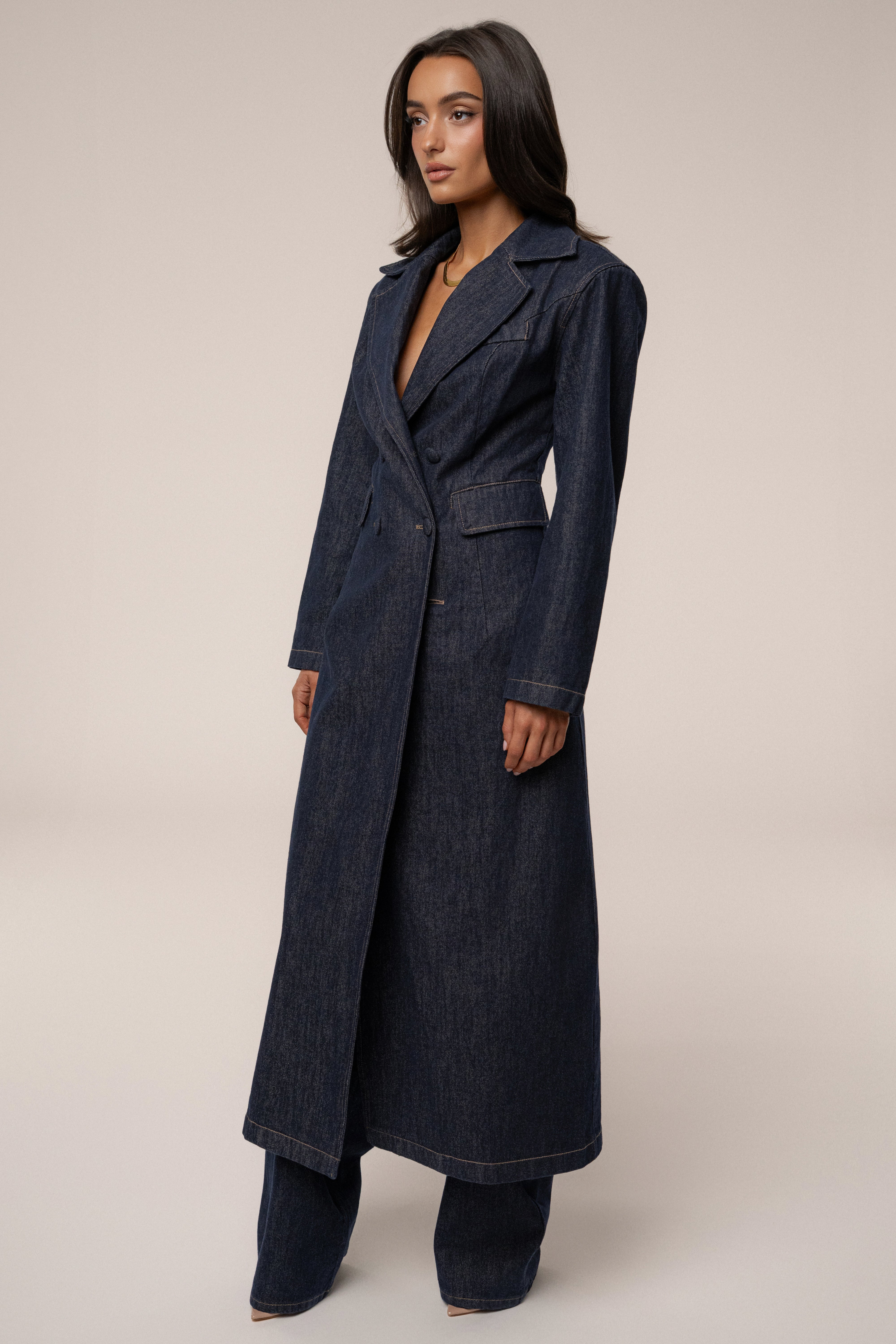 Dark Denim Signature Coat - JLUXLABEL