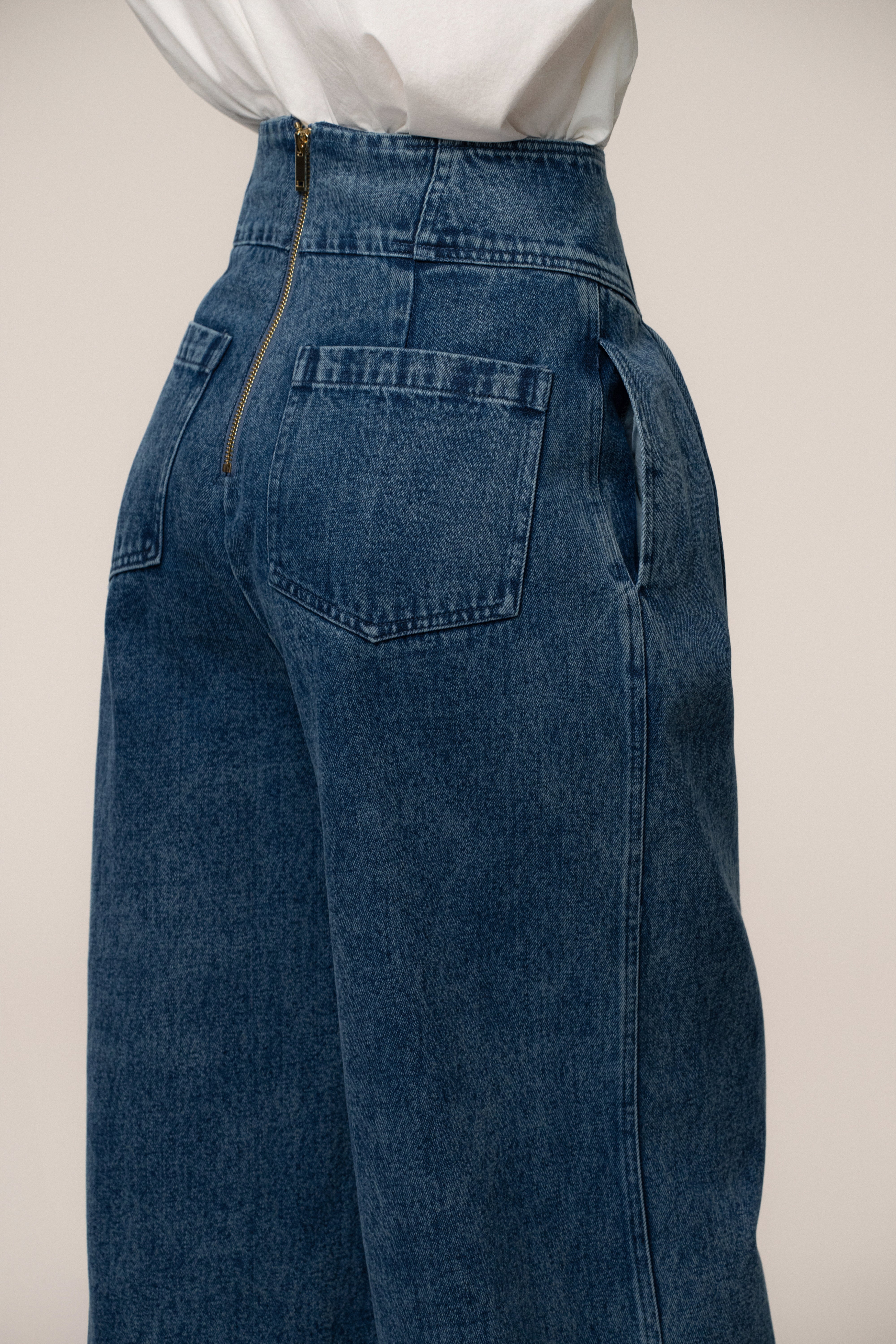 Medium Wash Denim Legacy Pleated Pants - JLUXLABEL