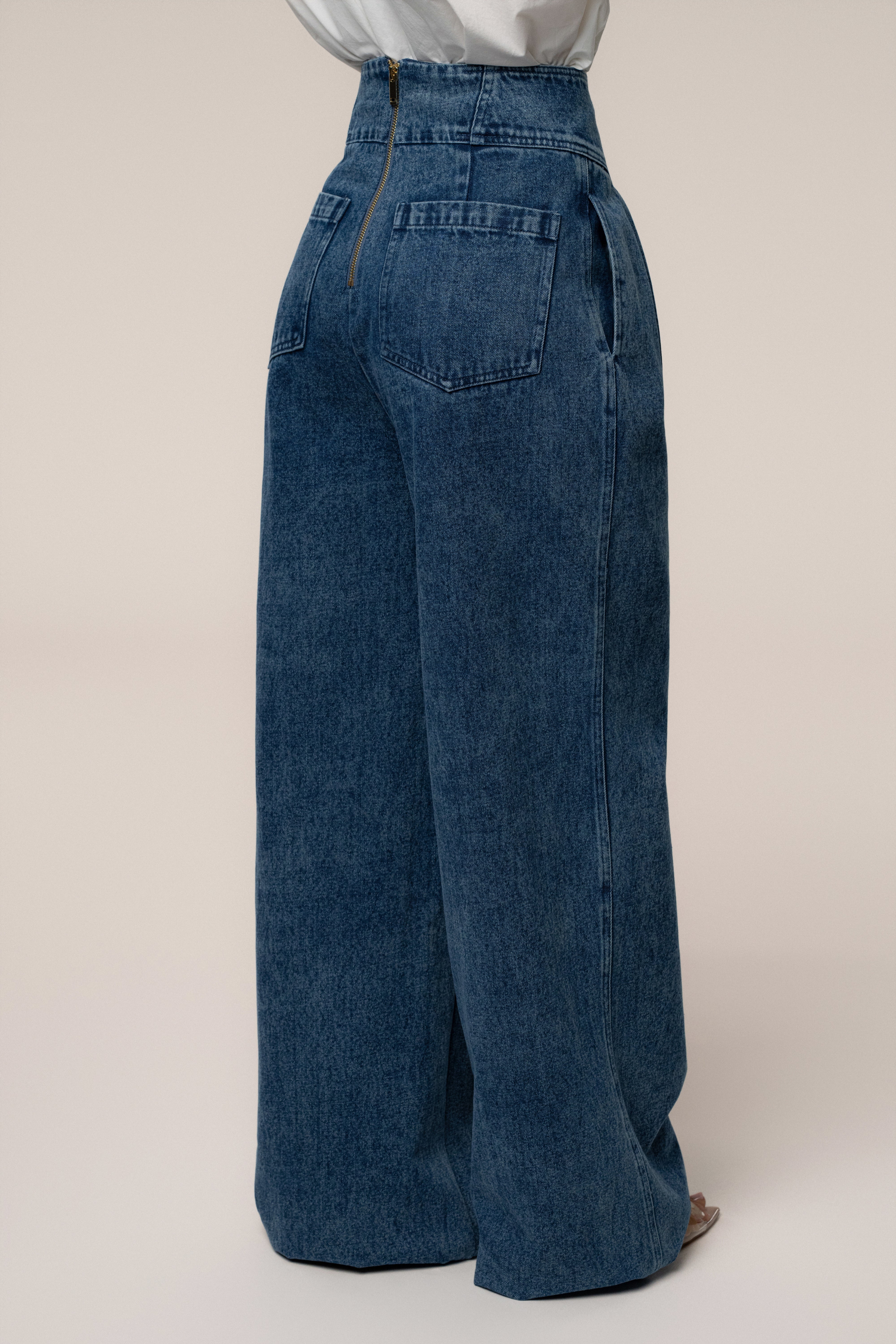 Medium Wash Denim Legacy Pleated Pants - JLUXLABEL