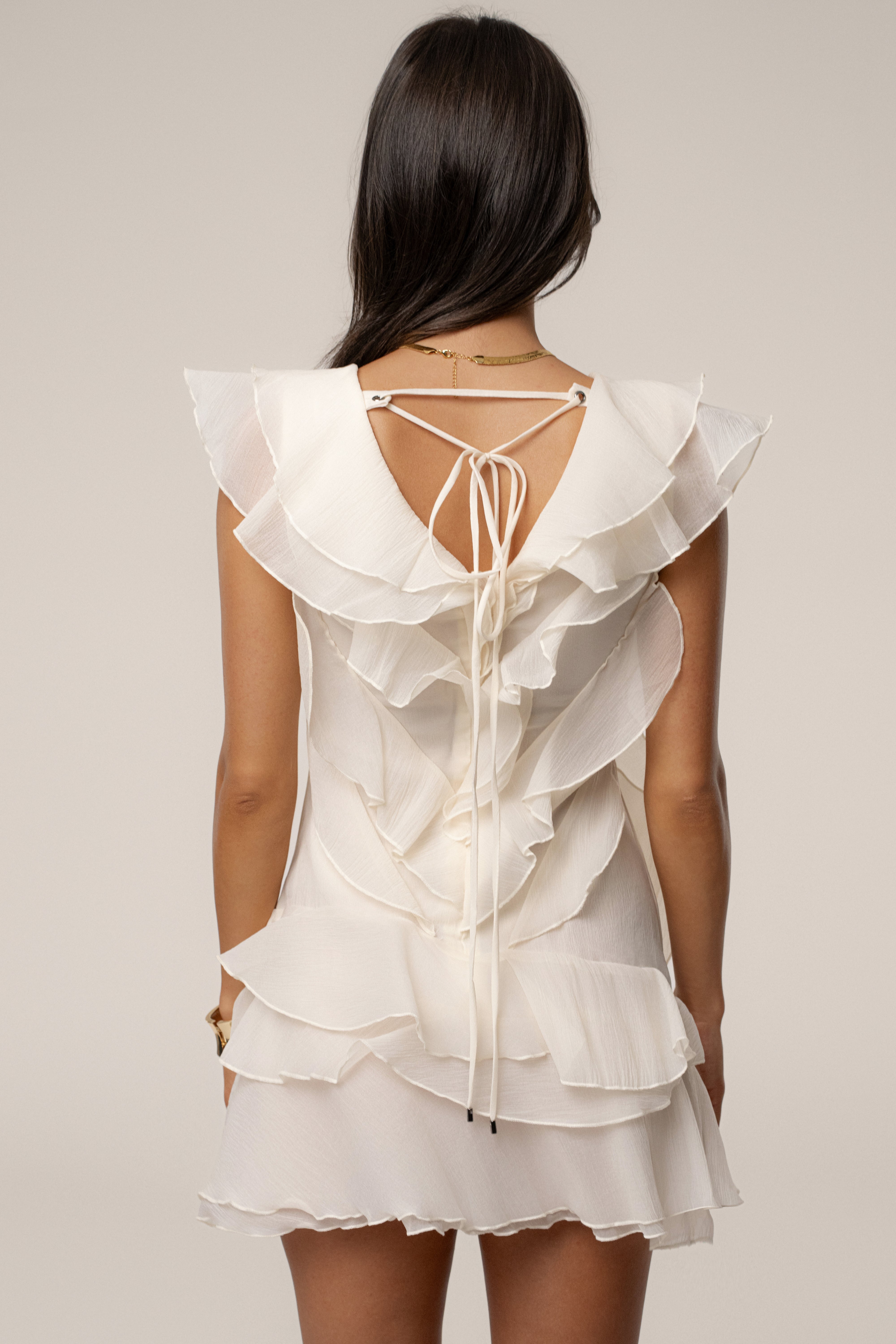 Ivory Dove Chiffon Mini Dress - JLUXLABEL