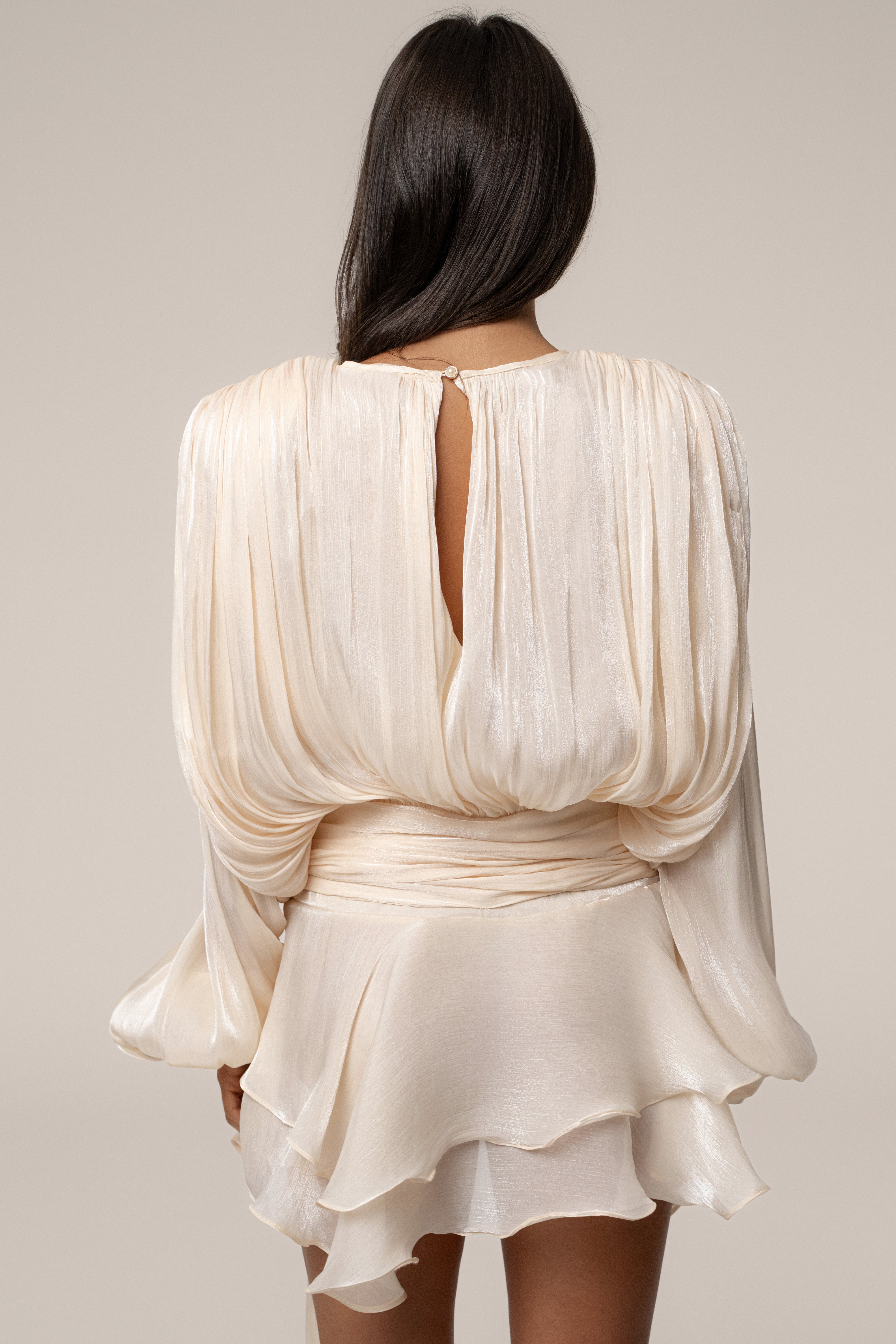 Cream Pure Glow Draped Mini Dress - JLUXLABEL