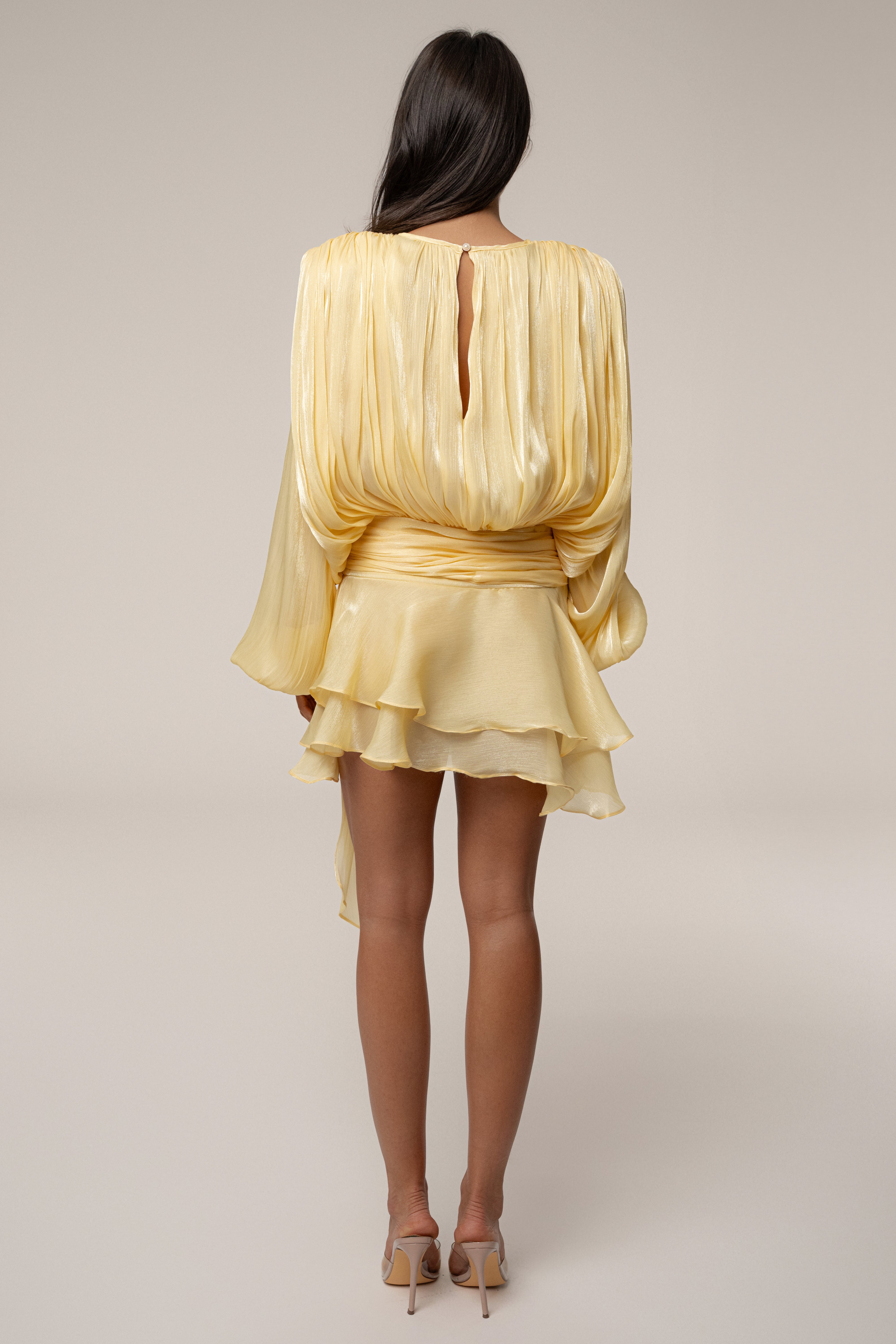 Yellow Pure Glow Draped Mini Dress - JLUXLABEL