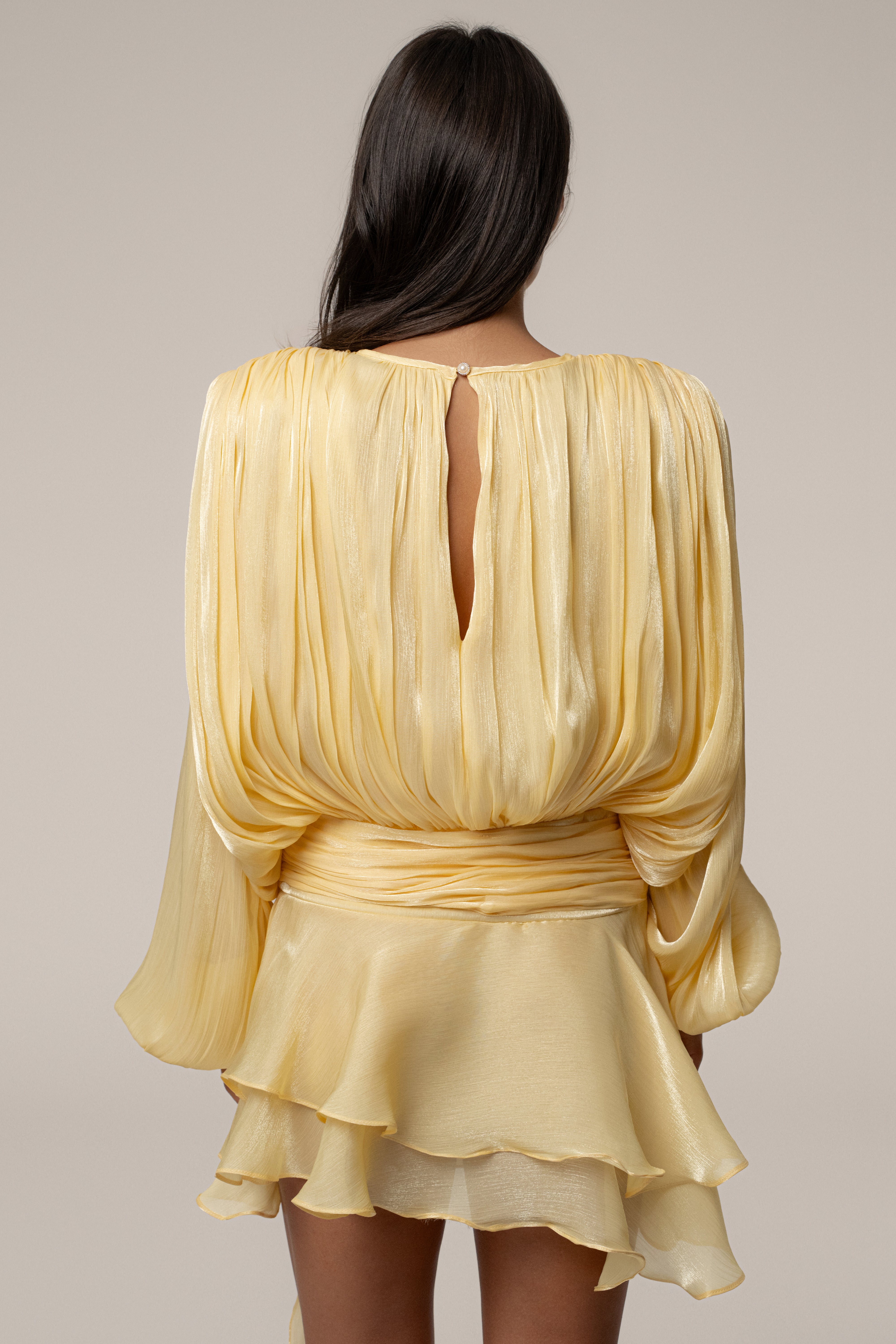 Yellow Pure Glow Draped Mini Dress - JLUXLABEL