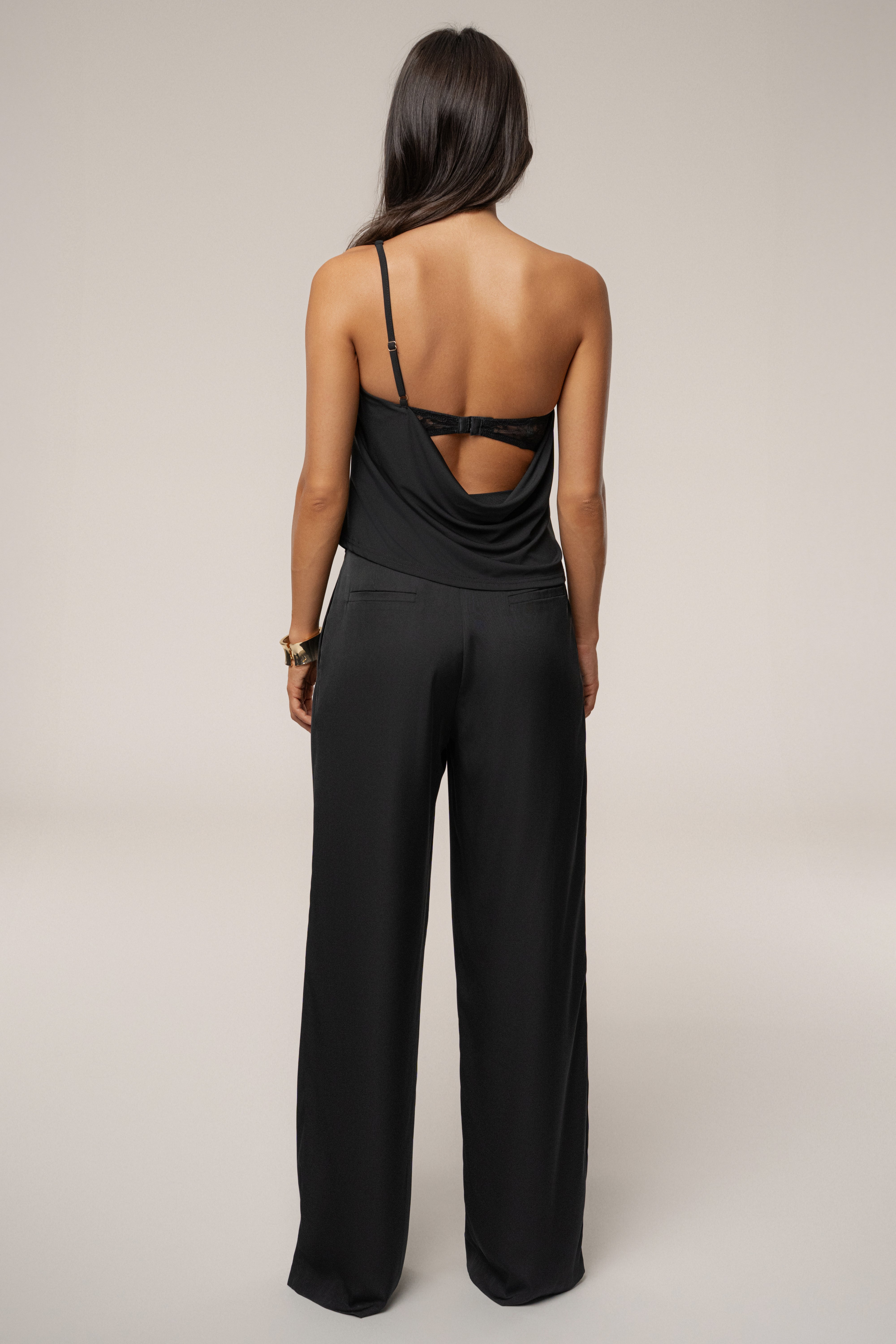 Black Velina Satin Cowl Top - JLUXLABEL