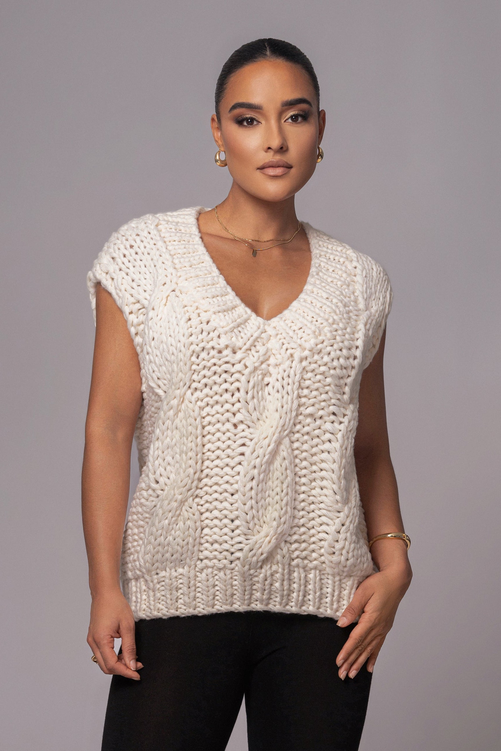 Ivory Mari Cable Knit Vest - JLUXLABEL