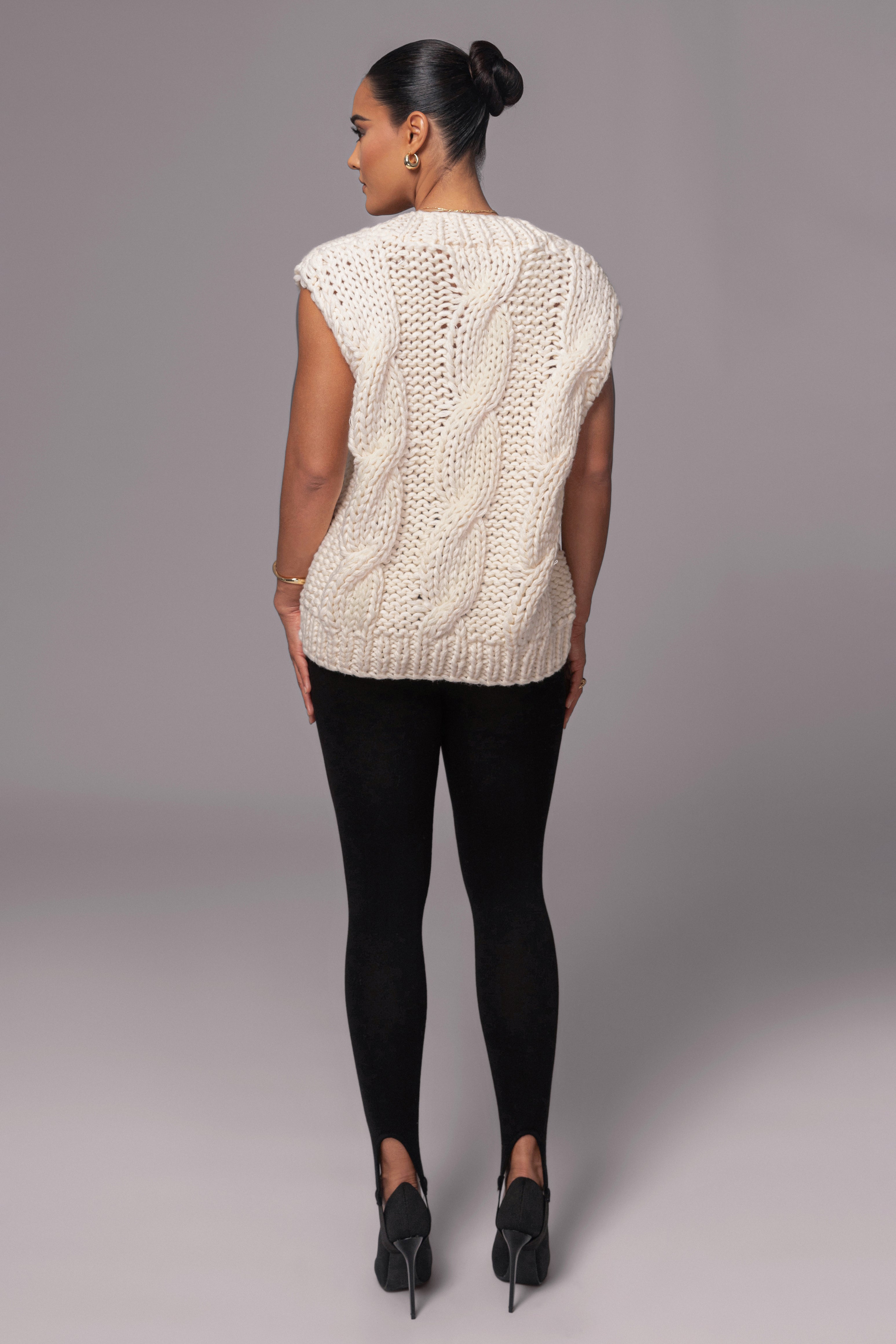 Ivory Mari Cable Knit Vest - JLUXLABEL