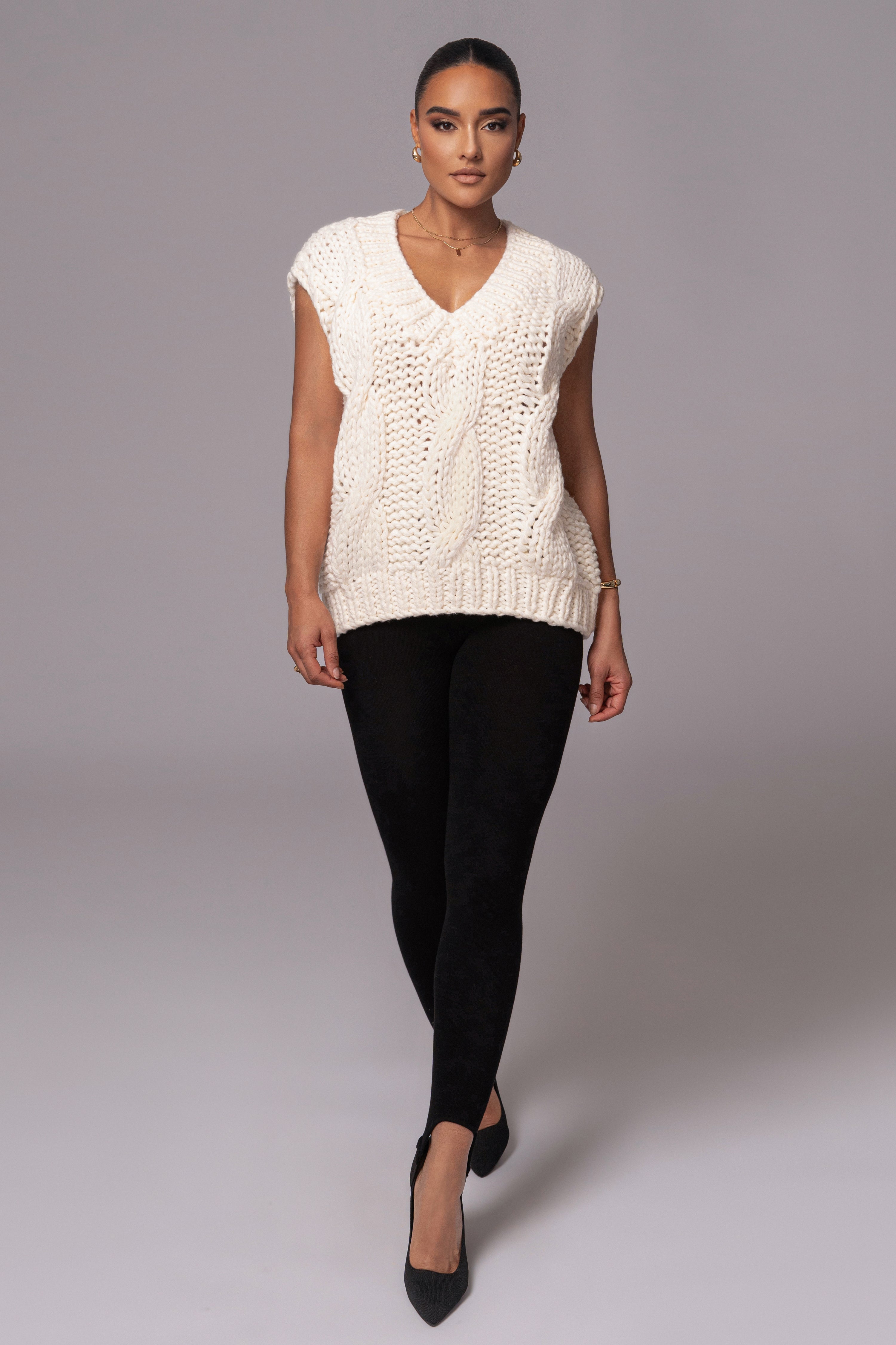 Ivory Mari Cable Knit Vest - JLUXLABEL