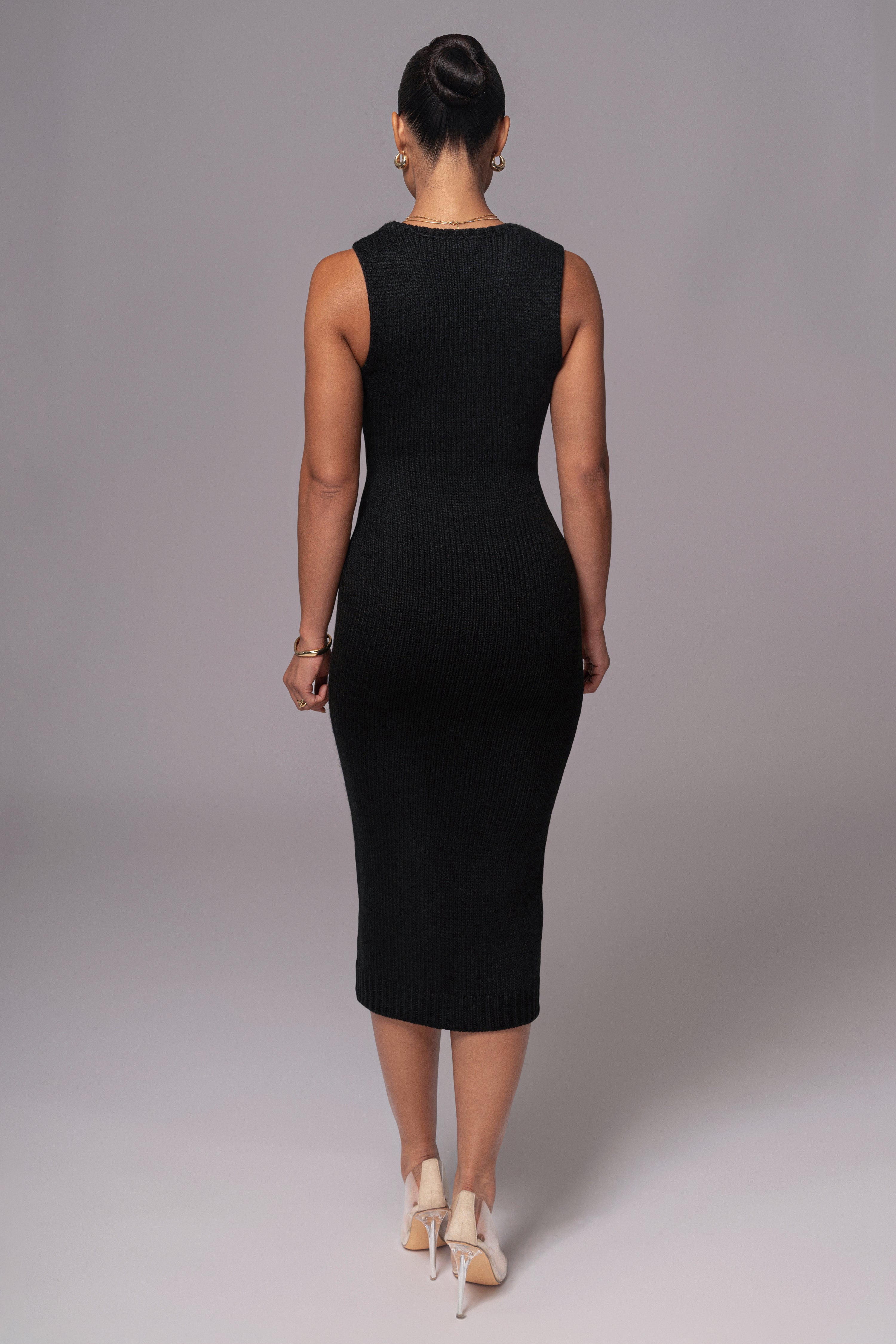 Black Sleeveless Cable Knit Dress - JLUXLABEL