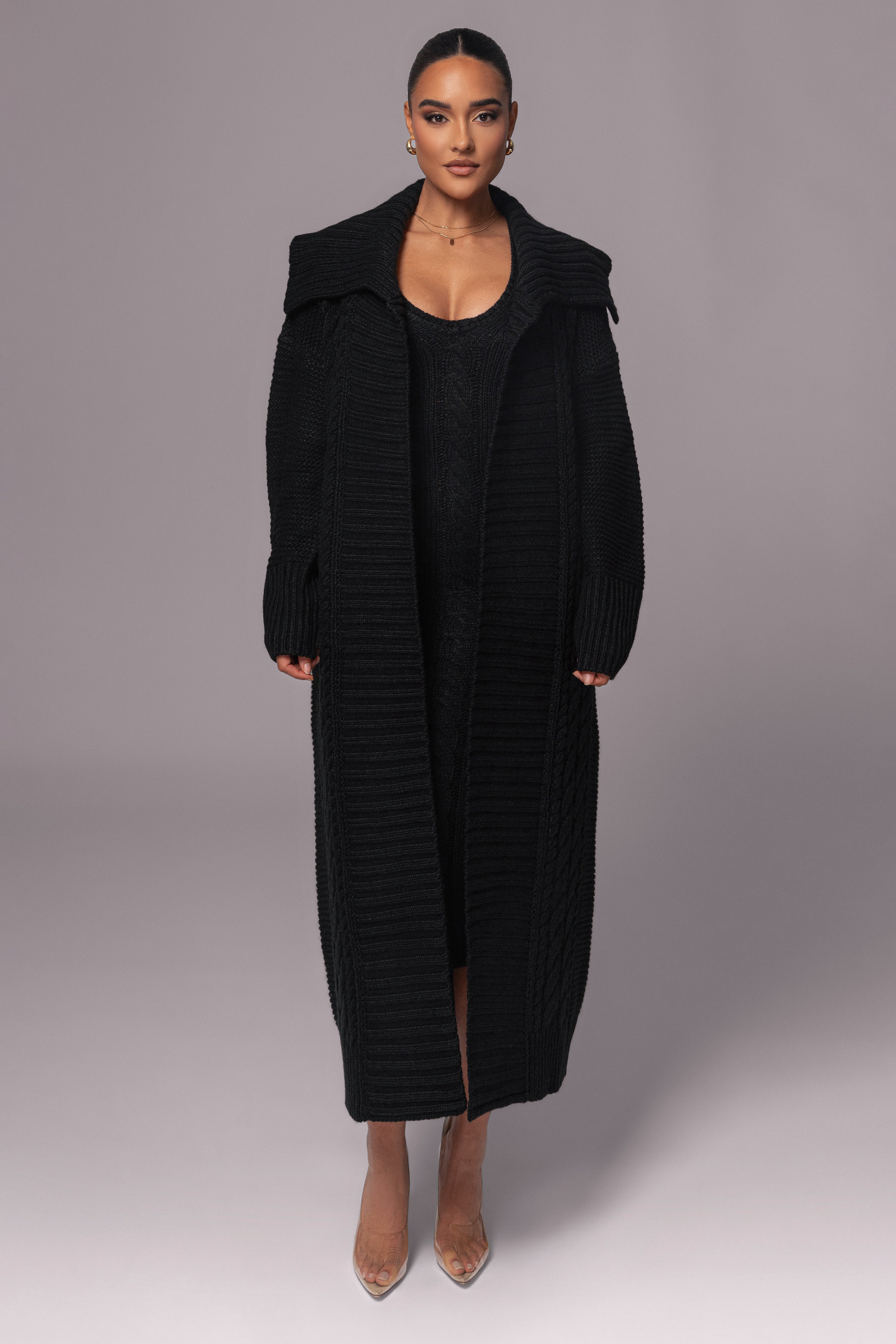 Black Sleeveless Cable Knit Dress - JLUXLABEL